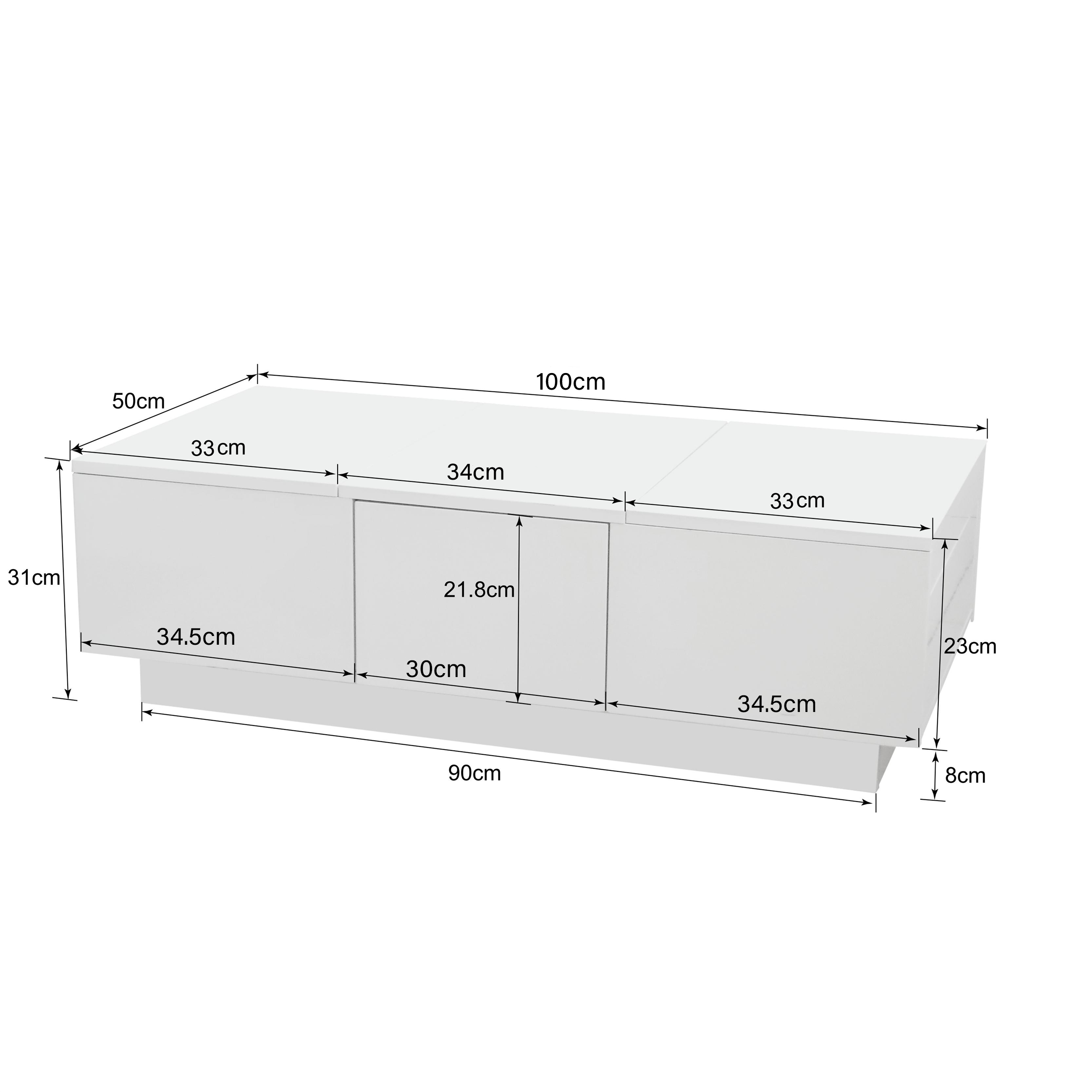 Coffee Table, High Gloss Living Room Table with Push-Pull Storage, Double-Sided Drawers