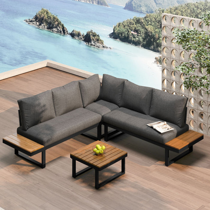 Garden Leisure Set Corner Adjustable Recliner Coffee Table - Grey/Black