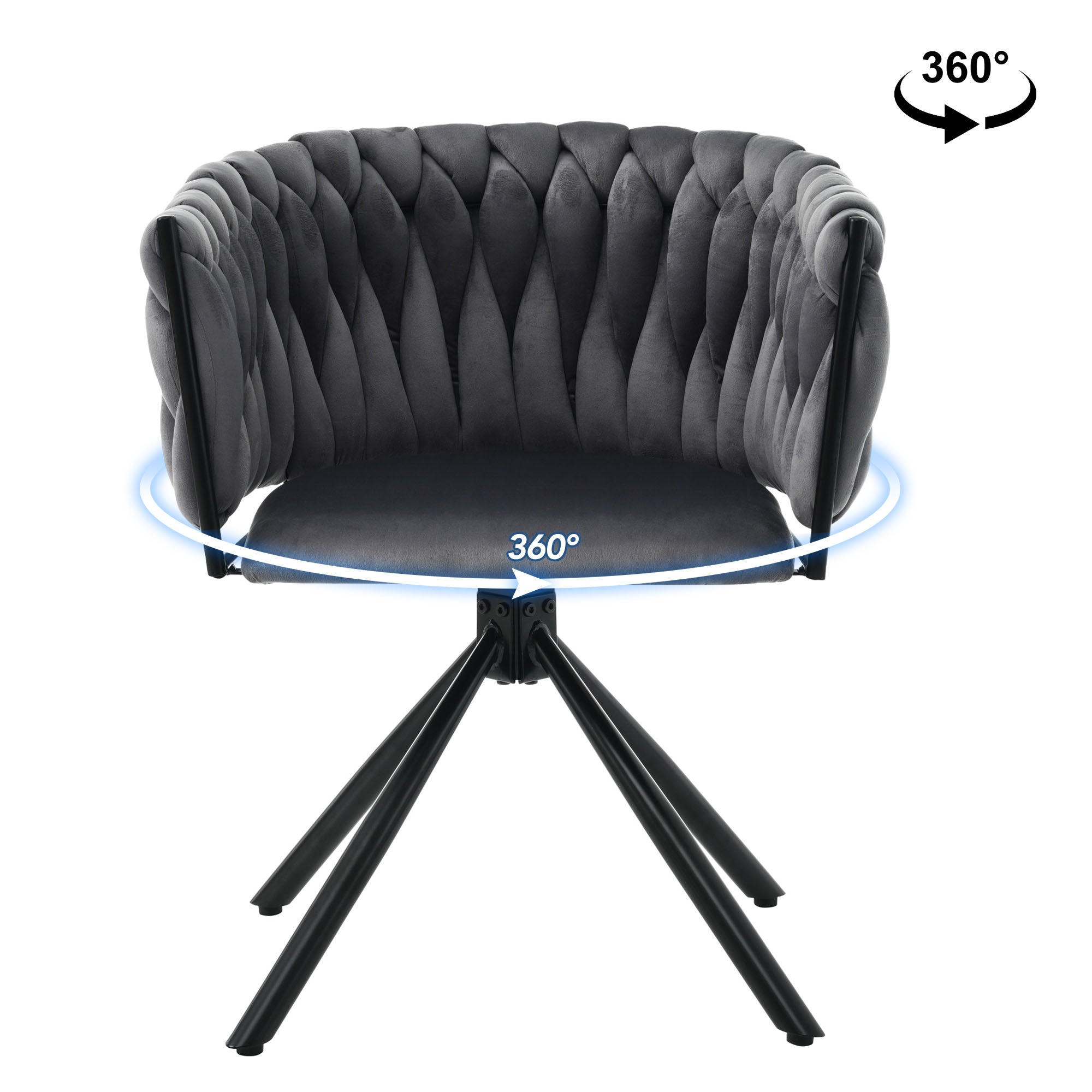 Velvet Dining Chair, Swivel Leisure Chair with Four Metal Legs, Grey Velvet