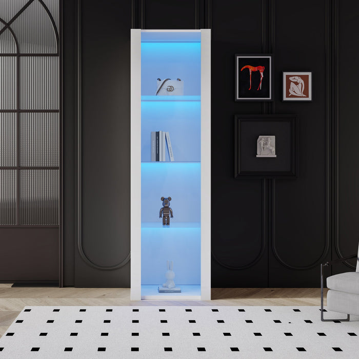 White High-Gloss Display Cabinet with LED Lighting, 3 Glass Shelves, 55x38x166 cm