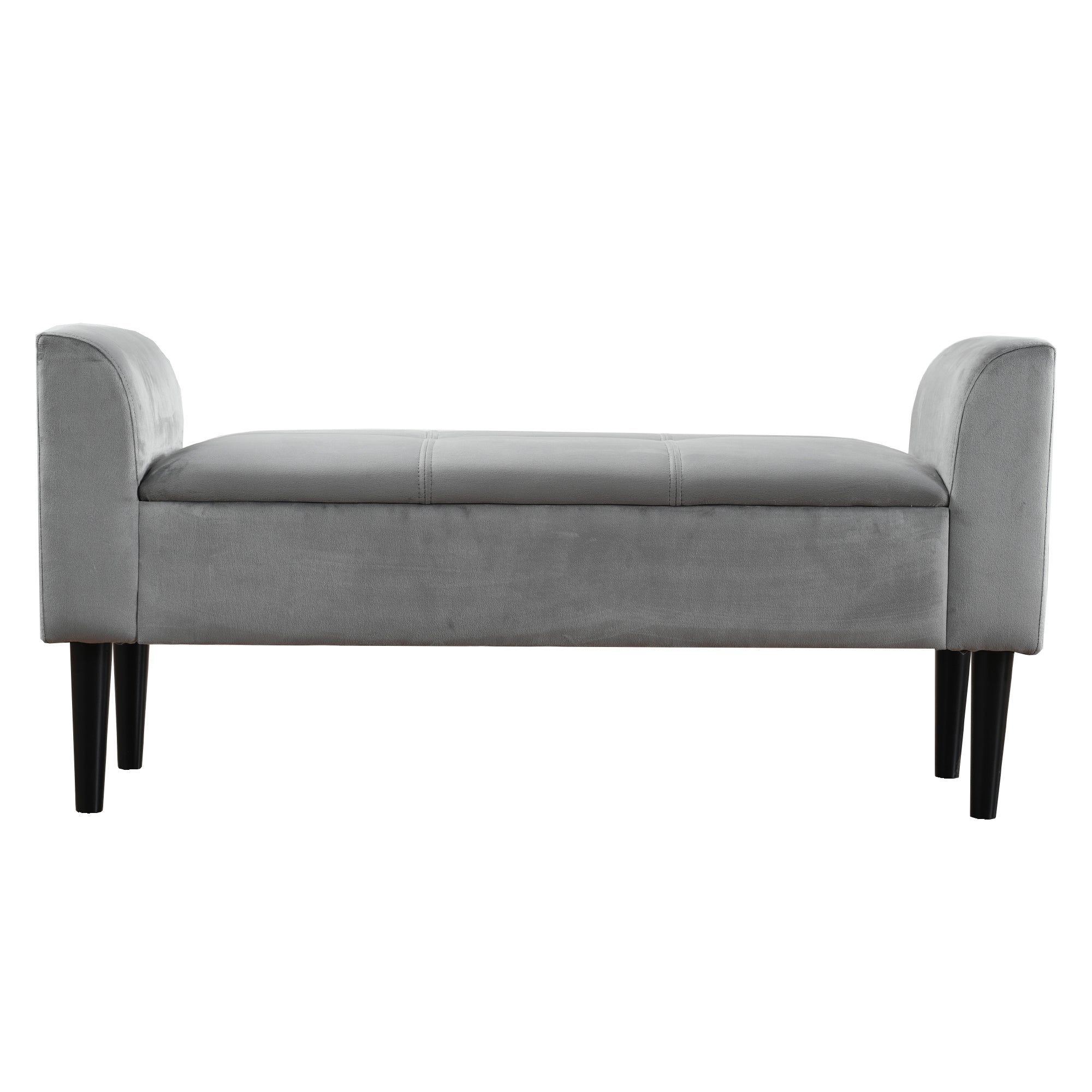 Upholstered Benches with Armrests, Quilted Pattern, Velvet, Grey