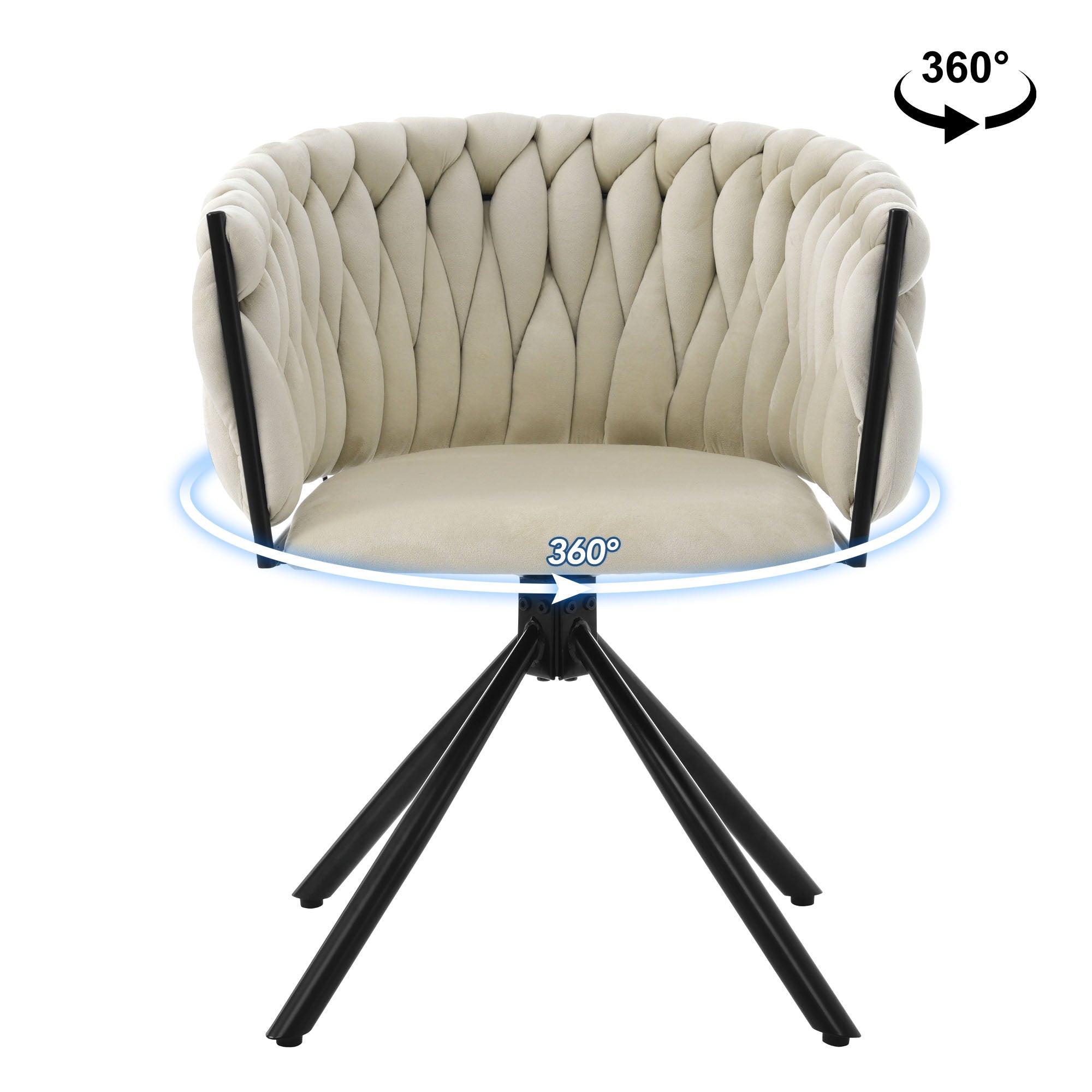 Velvet Dining Chair Single Swivel Metal Legs Beige