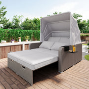 Polyrattan Garden Sofa for 2 People with Removable Awning, Khaki