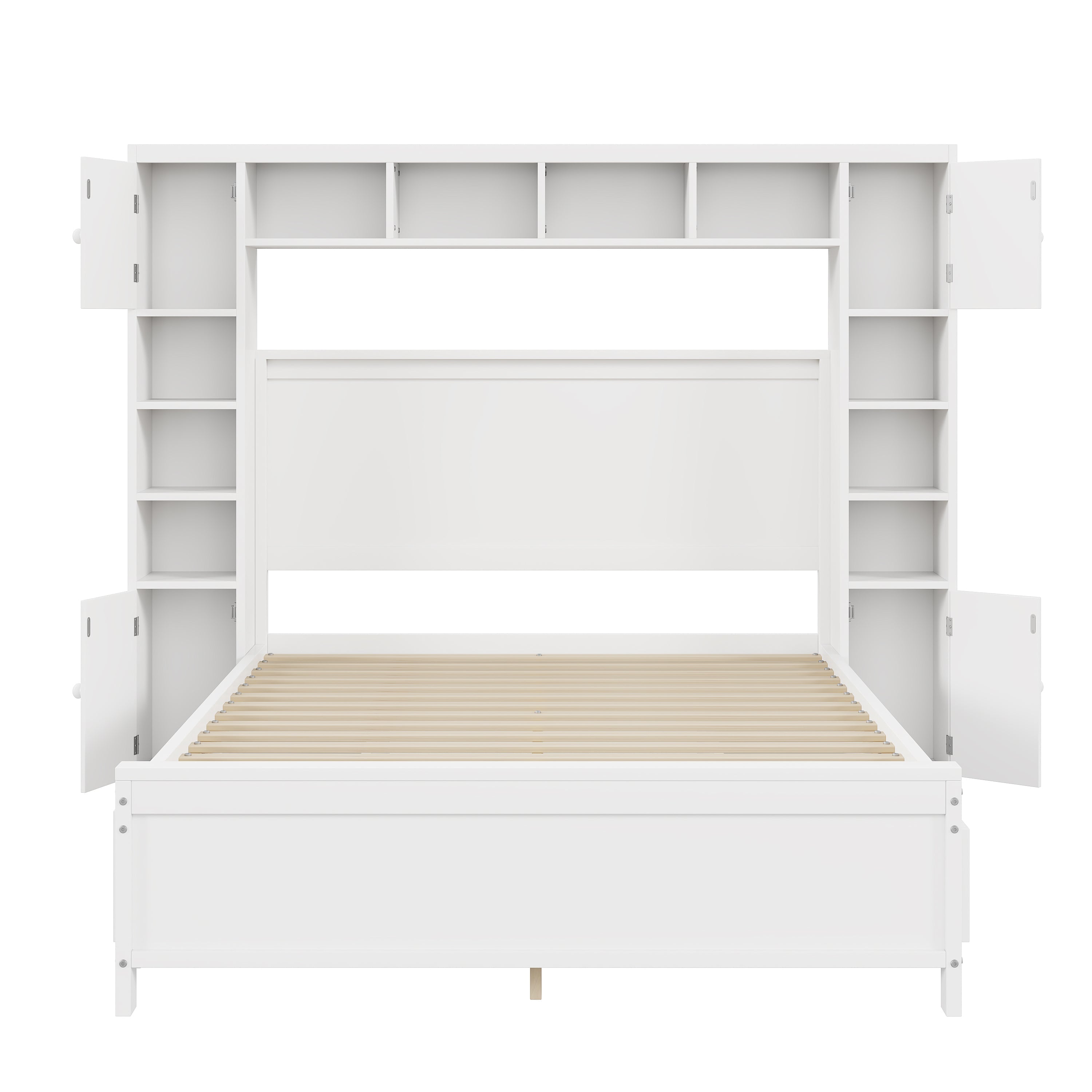 Bed Frame, 140x200 with 4 Drawers & Storage Cabinet, Solid Wood, White