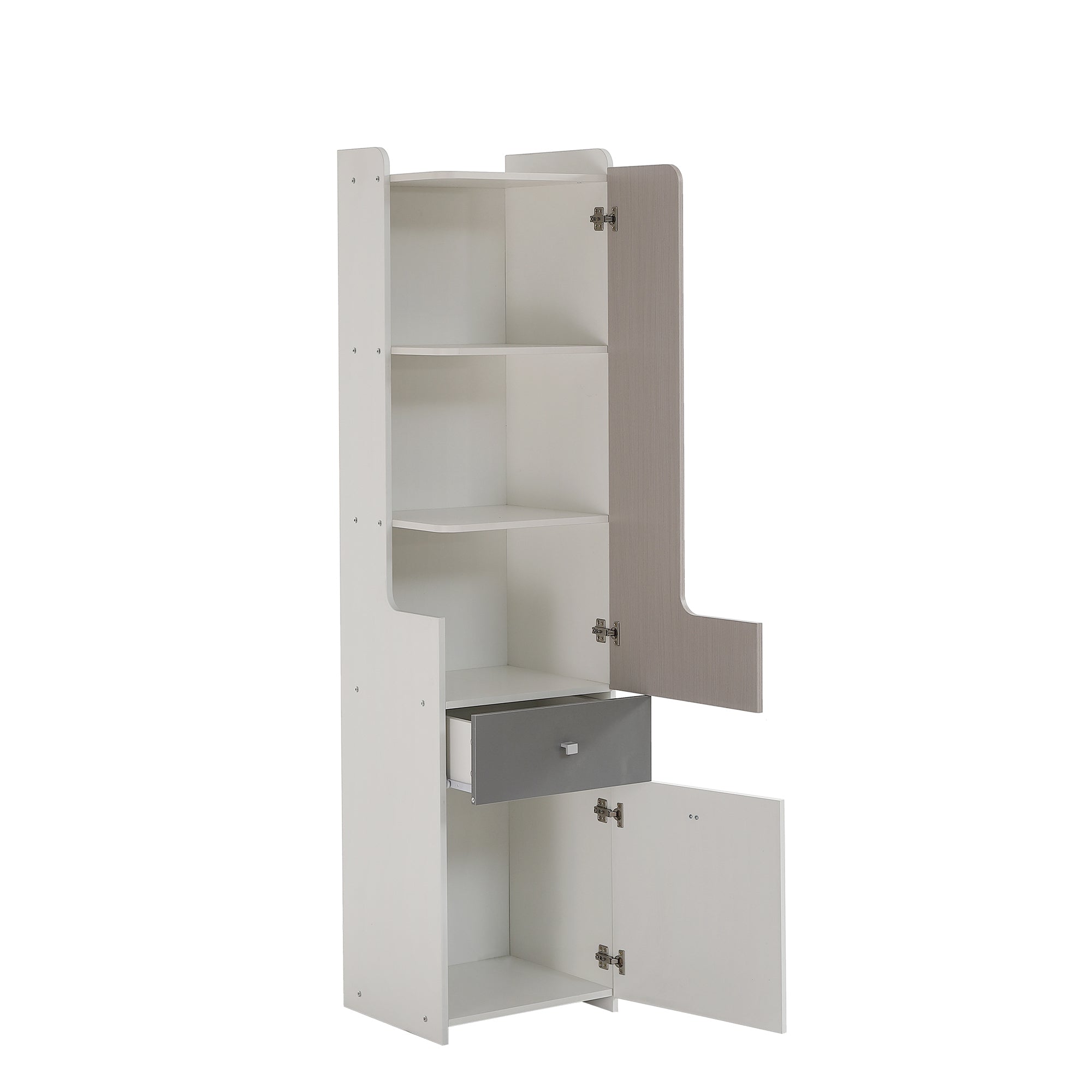 Bookcase, L-Shaped Door, Drawer, Hinged Doors, White MDF
