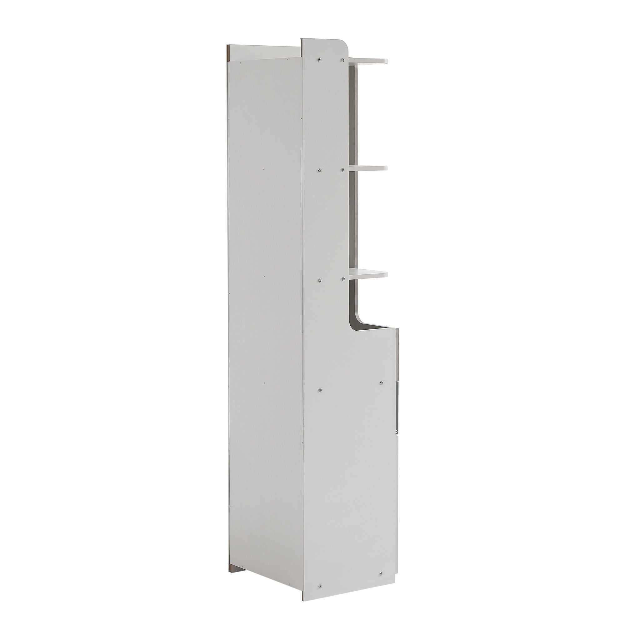 Bookcase, L-Shaped Door, Drawer, Hinged Doors, White MDF