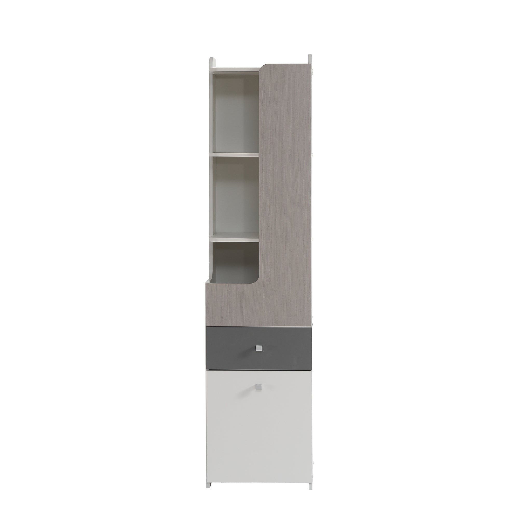 Bookcase, L-Shaped Door, Drawer, Hinged Doors, White MDF