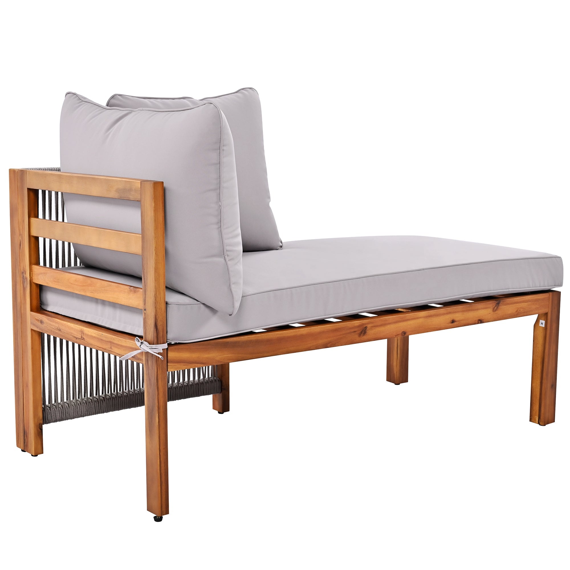 Garden Lounge Chair Set (3-Piece), L-Shaped with Adjustable Legs, Acacia and Grey Rope