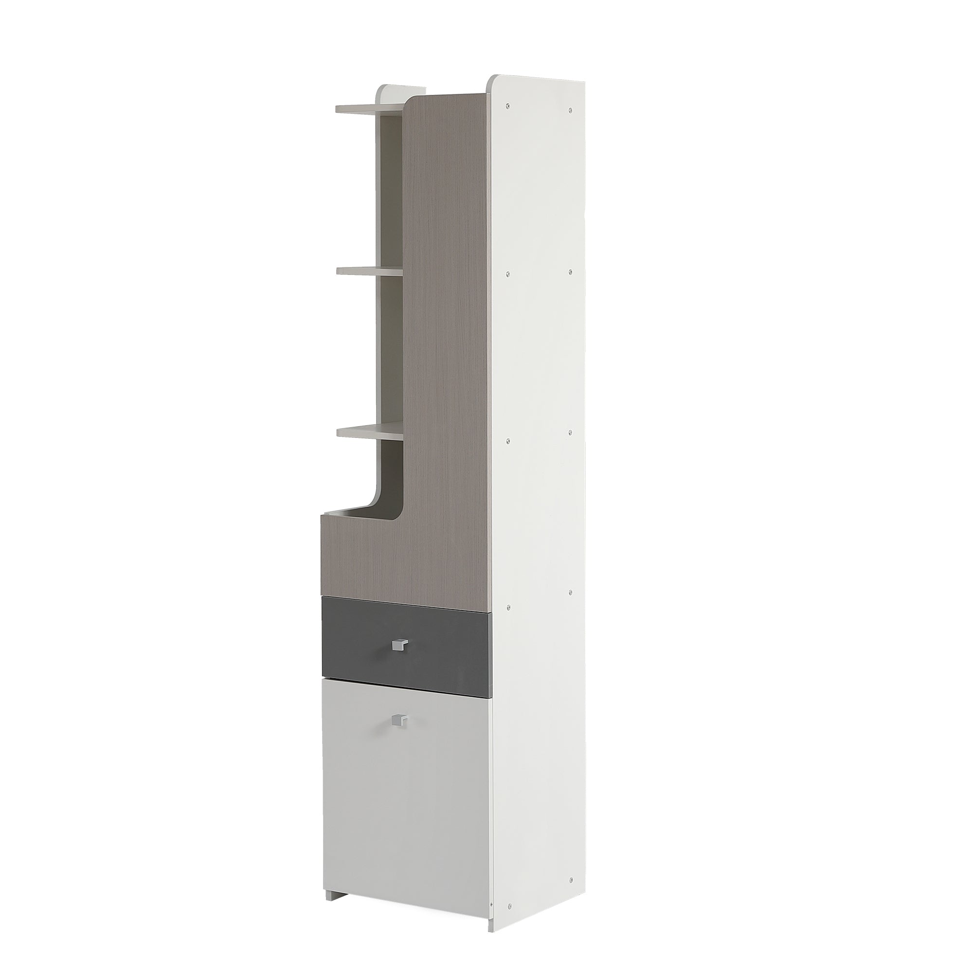 Bookcase, L-Shaped Door, Drawer, Hinged Doors, White MDF
