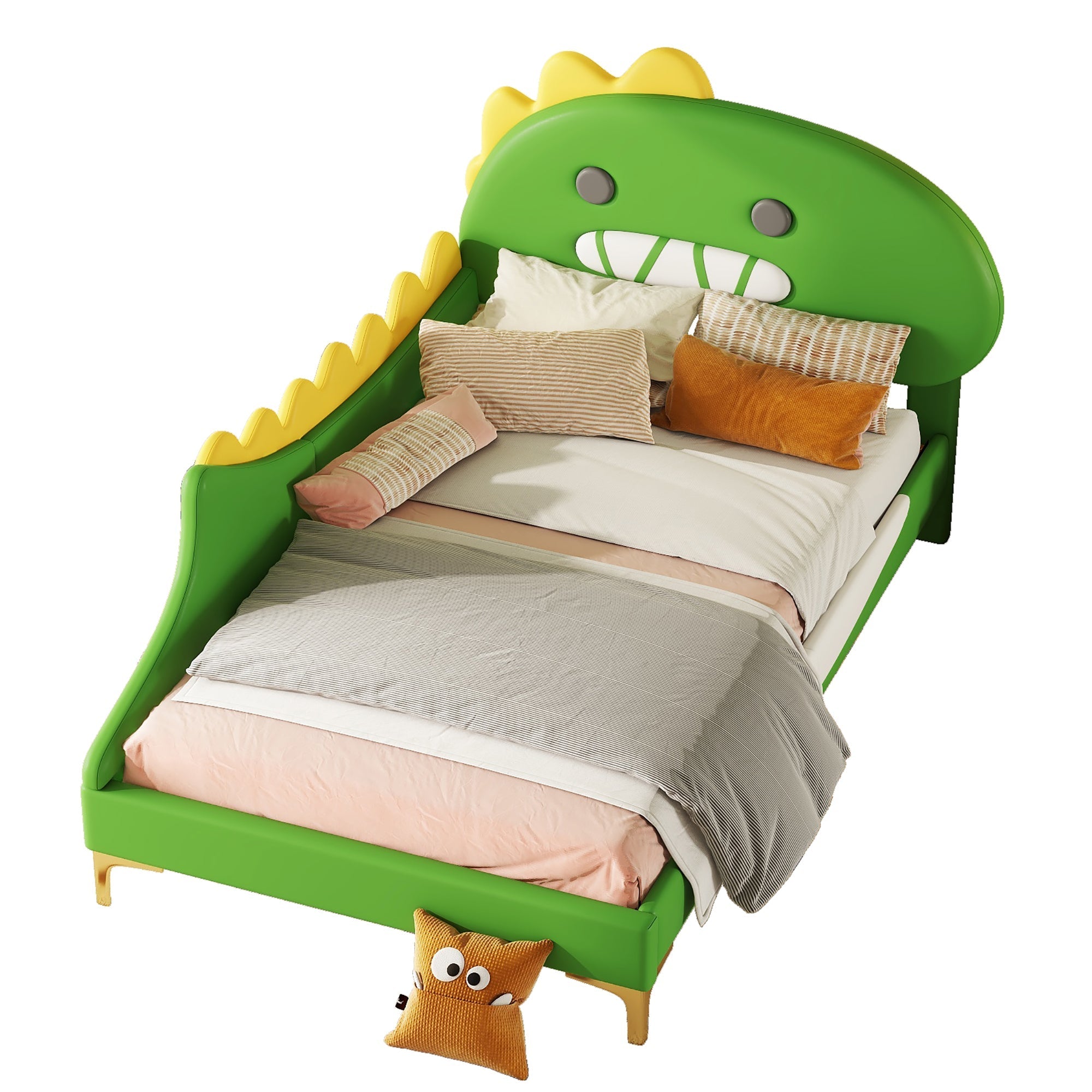 Children's Bed 90x200cm Dinosaur Shape Flat - Green PU