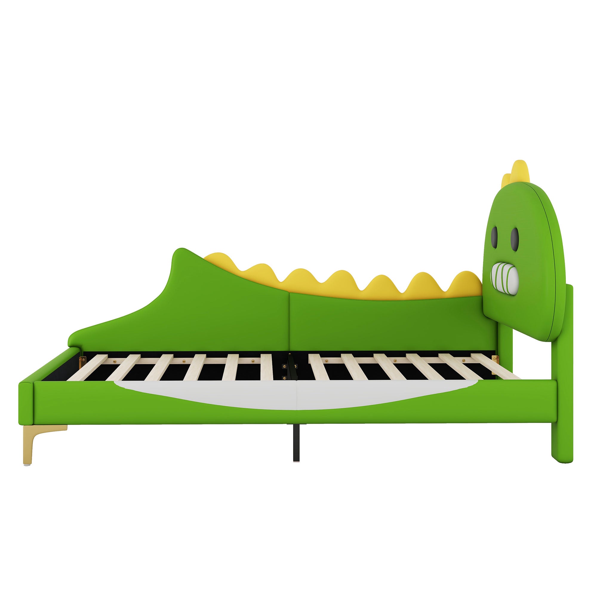 Children's Bed 90x200cm Dinosaur Shape Flat - Green PU