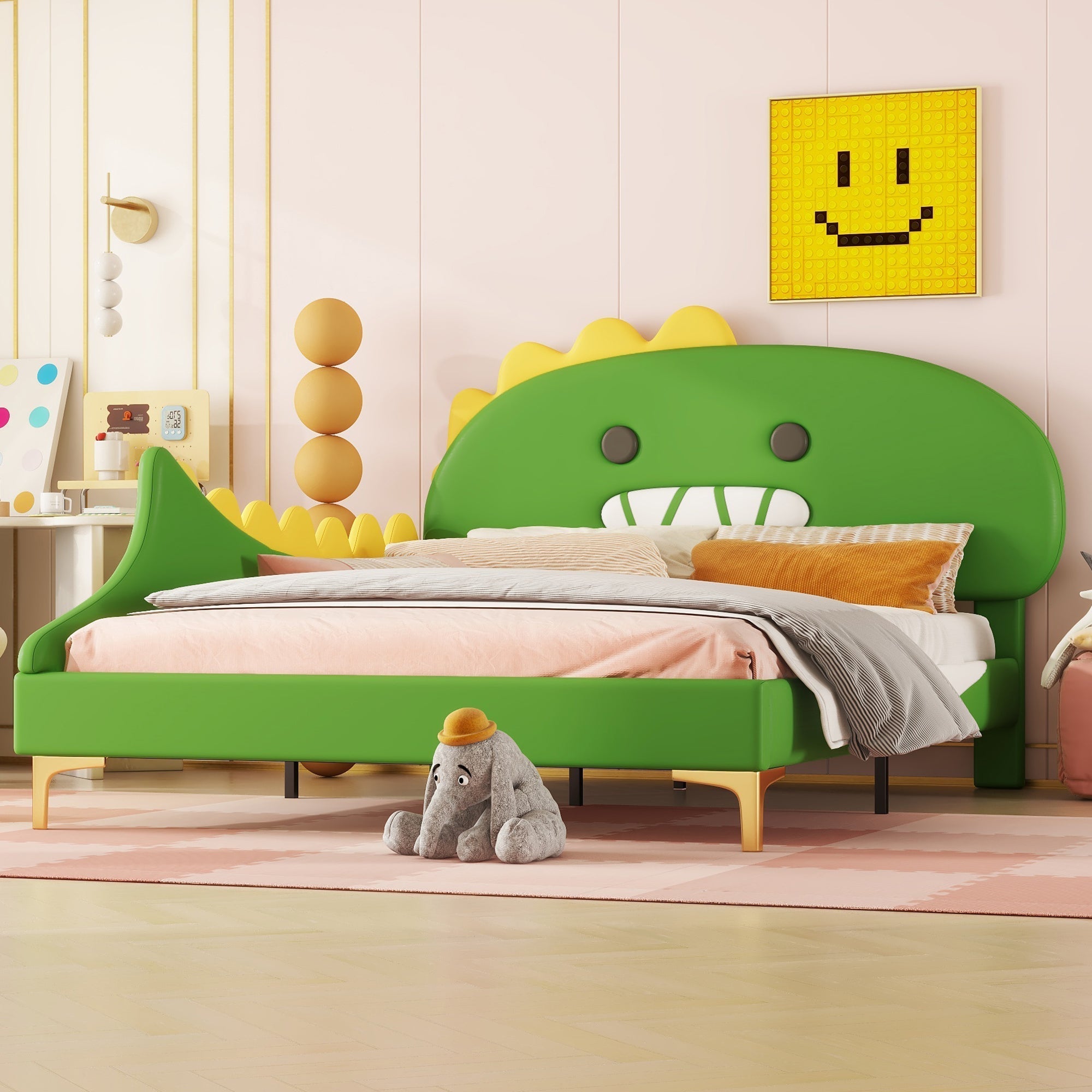 Children's Bed 140x200cm Dinosaur Shape PU - Green
