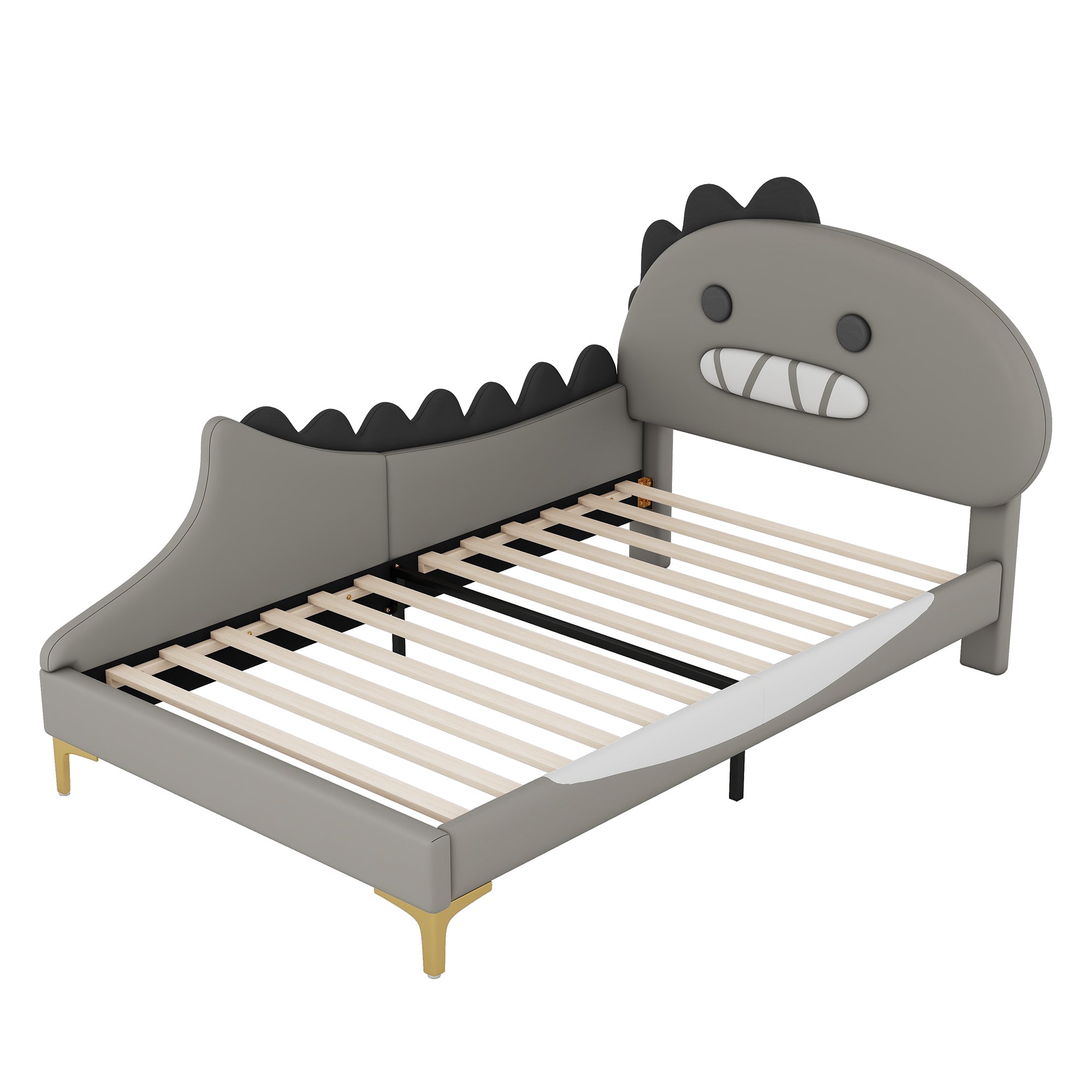 Children's Bed 90x200cm Dinosaur Shape Flat Bed - PU Grey