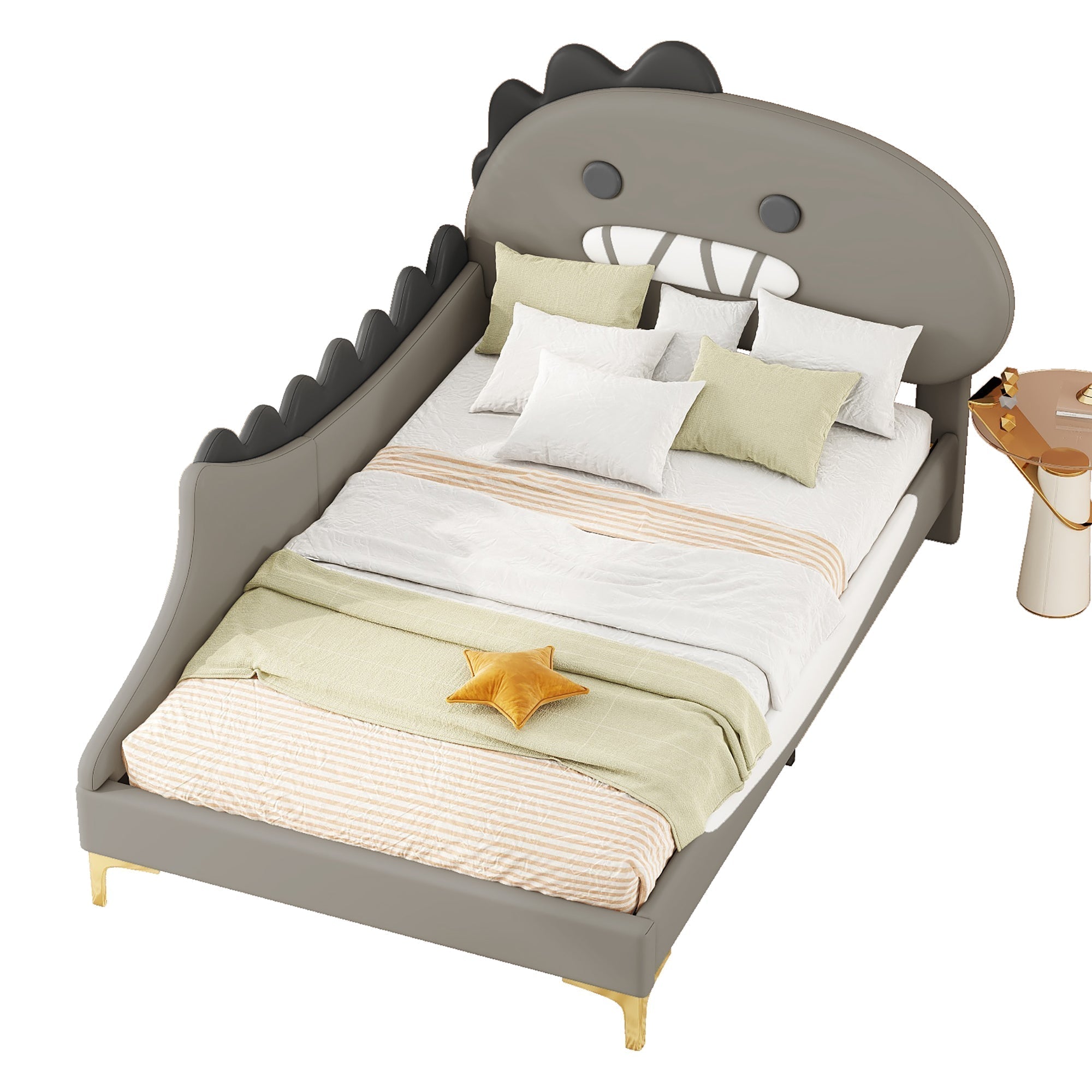 Children's Bed 90x200cm Dinosaur Shape Flat Bed - PU Grey