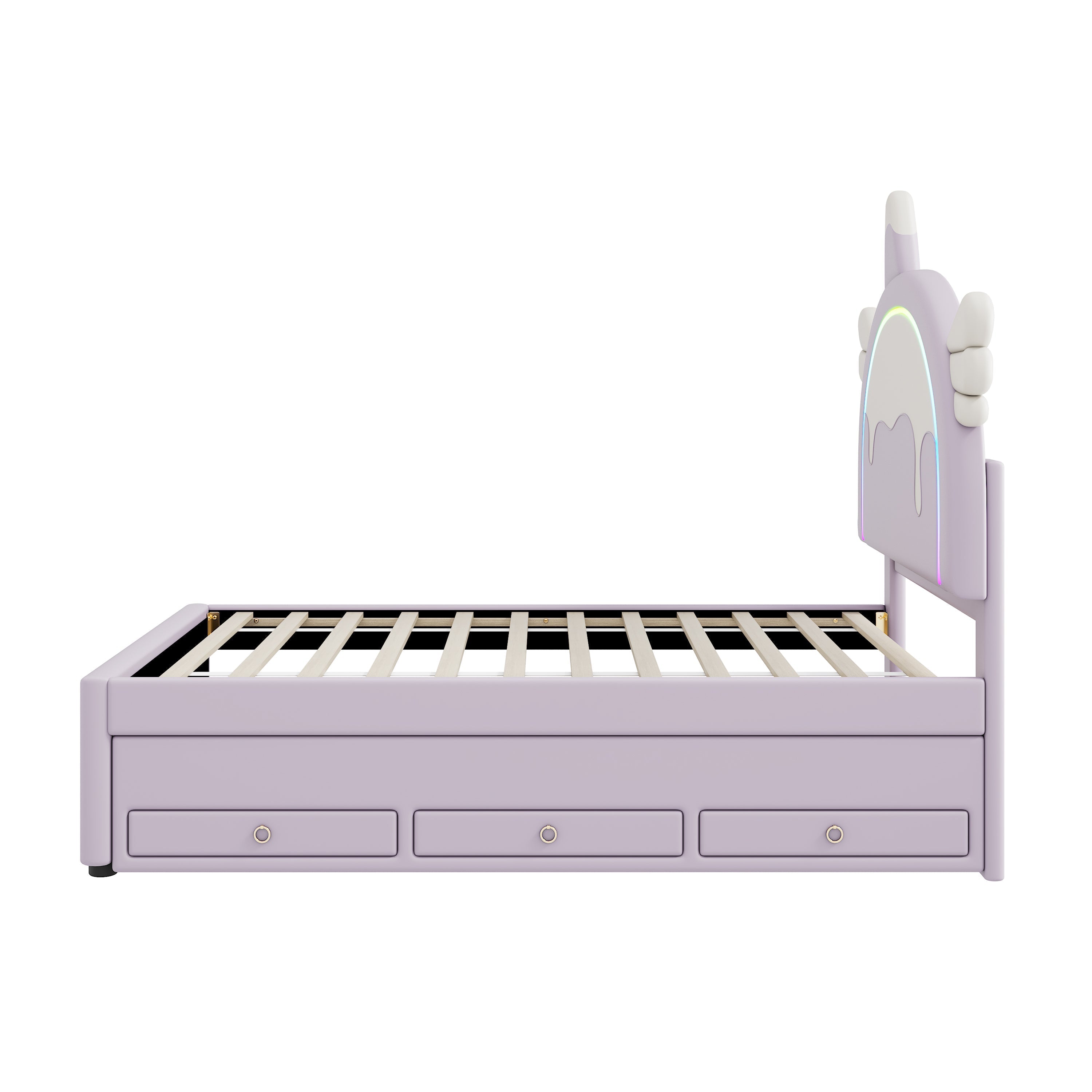 Cartoon Children's Bed 90x200cm Unicorn Extendable Rollaway - PU Violet