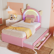 Children's Cartoon Bed 90x200cm Unicorn Shape Extendable Rollaway - PU Pink