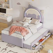 Cartoon Children's Bed 90x200cm Unicorn Extendable Rollaway - PU Violet