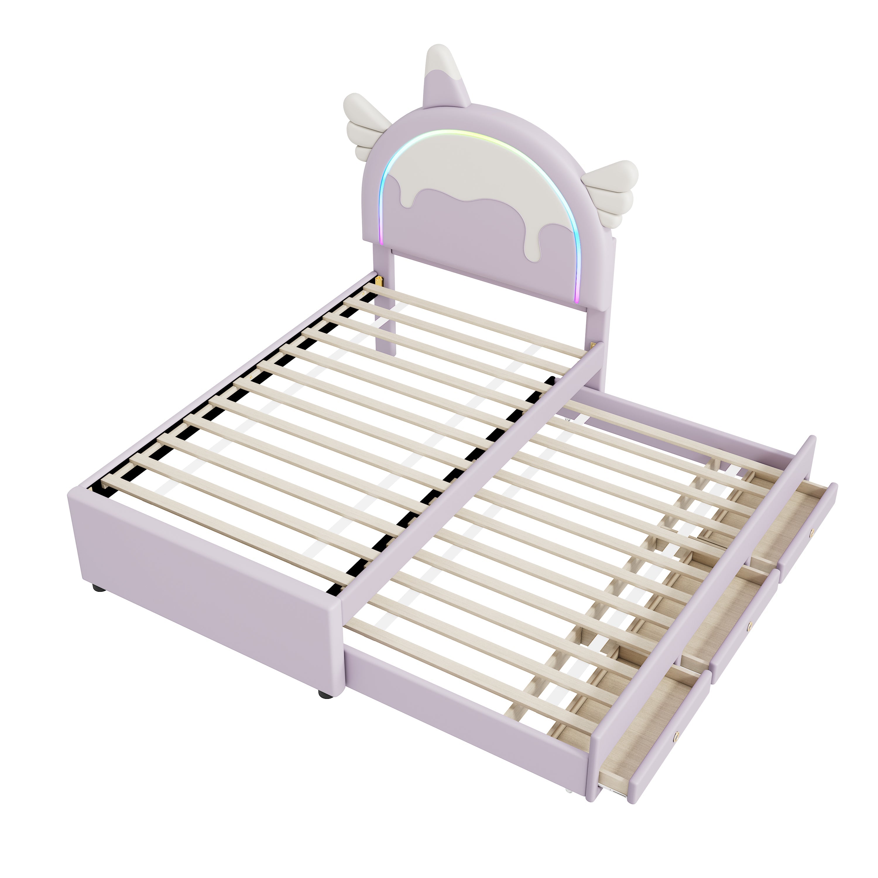 Cartoon Children's Bed 90x200cm Unicorn Extendable Rollaway - PU Violet