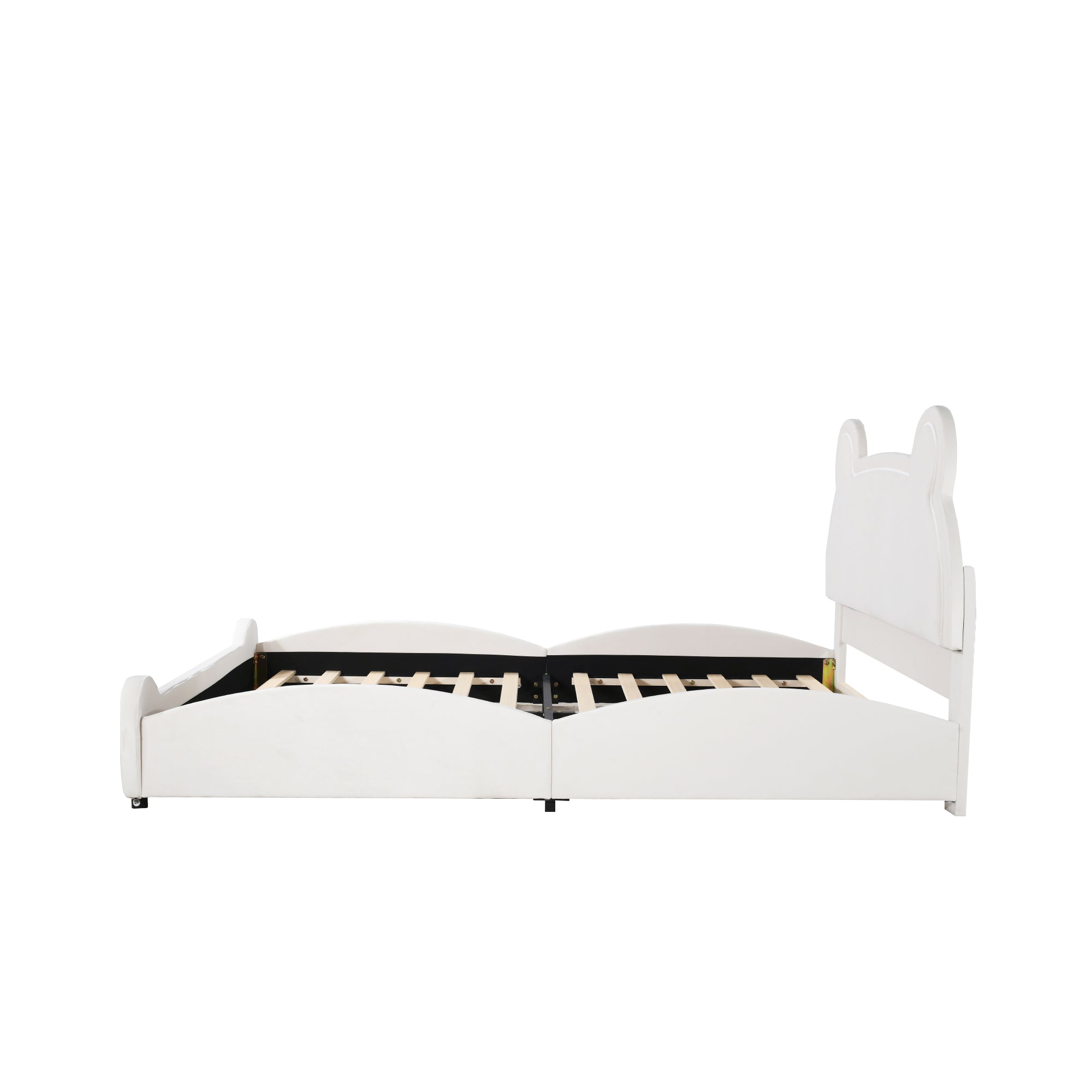 Children's Upholstered Bed, 140x200cm Bear-Shaped, White Velour