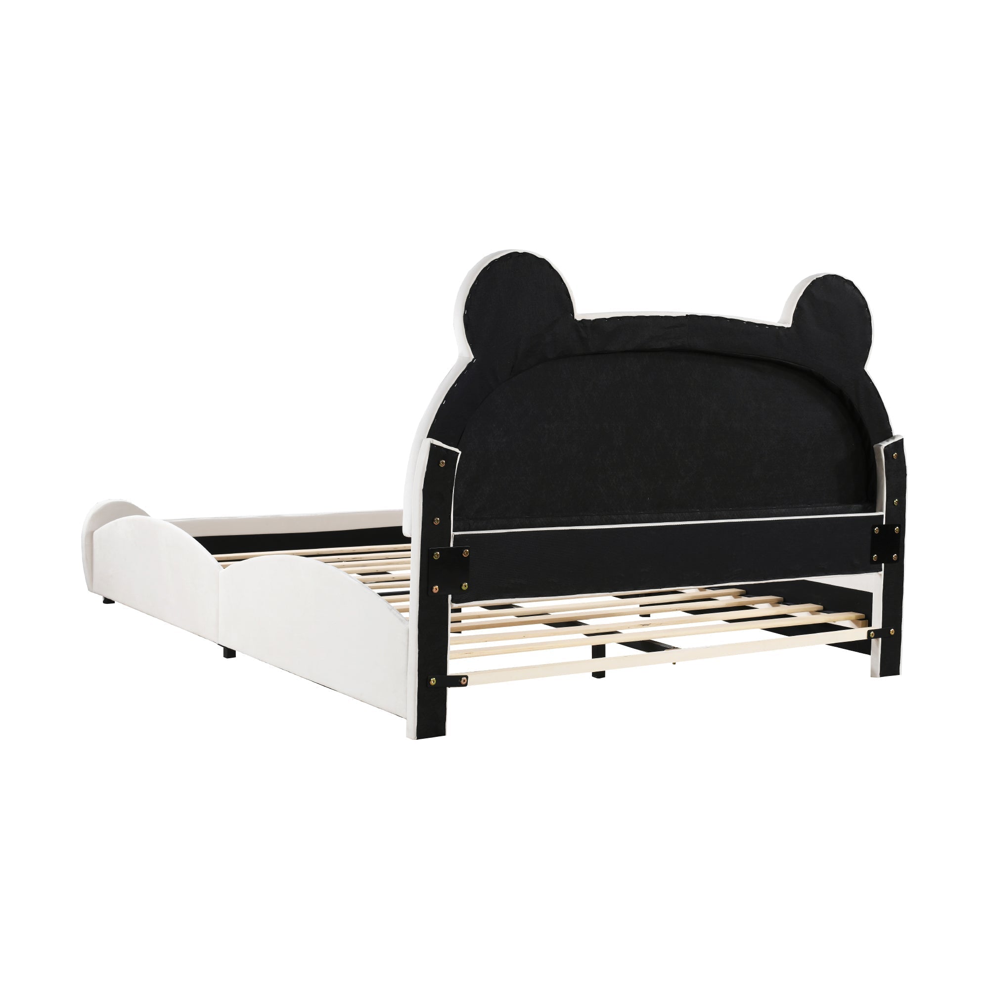 Upholstered Children's Bear Bed with Velvet Fabric and Slatted Frame, 140x200cm, White