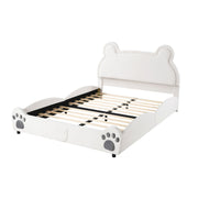 Upholstered Children's Bear Bed with Velvet Fabric and Slatted Frame, 140x200cm, White
