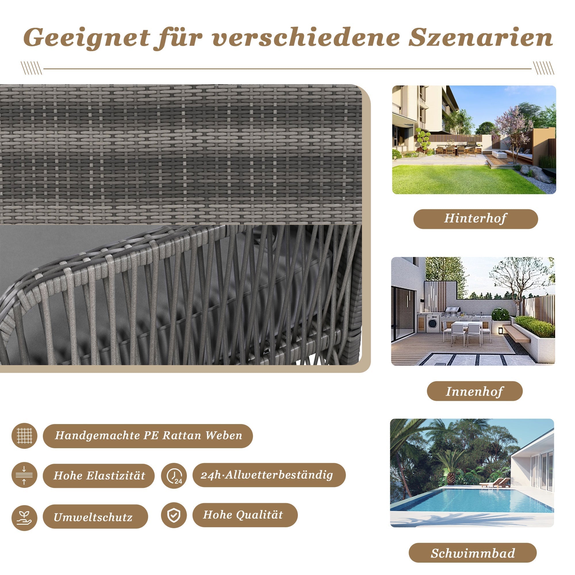 Hollywood Swing 2-Seater Outdoor Garden Set Grey Rattan