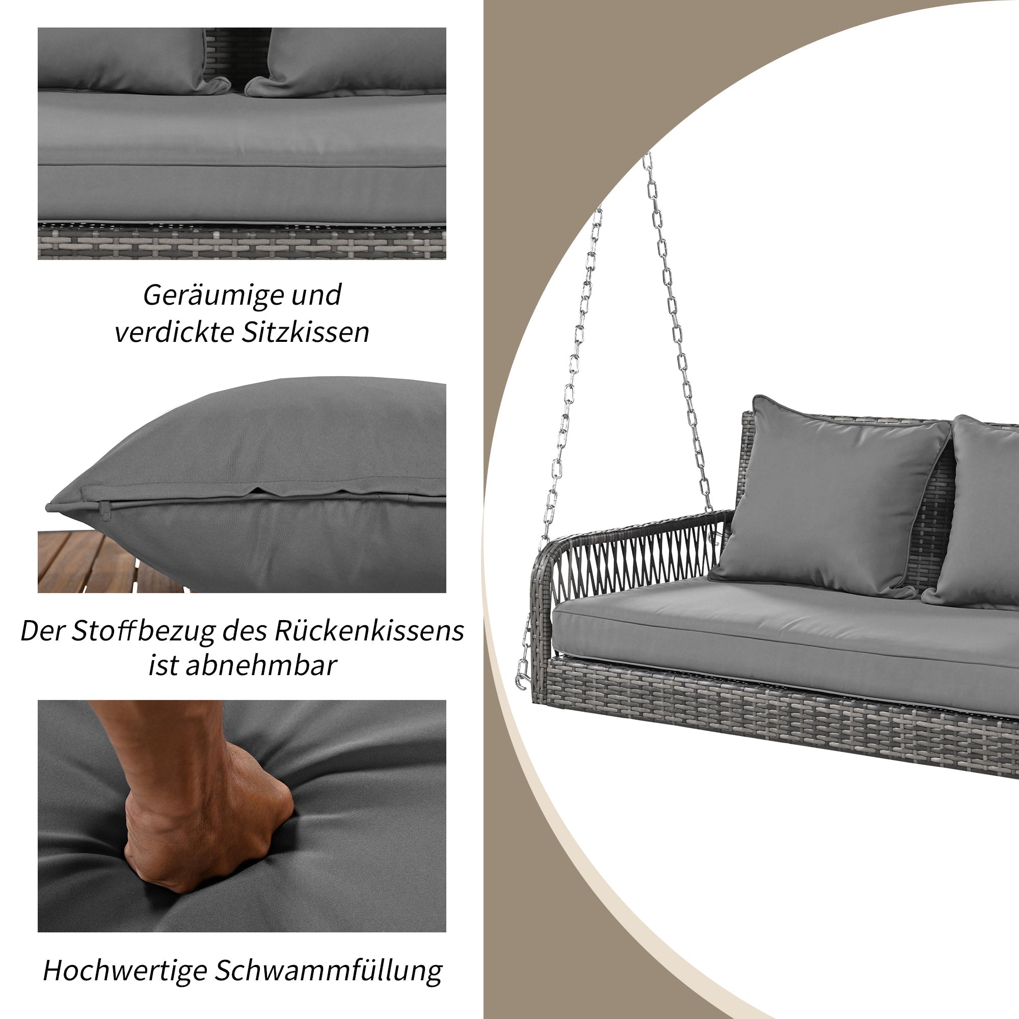 Hollywood Swing 2-Seater Outdoor Garden Set Grey Rattan