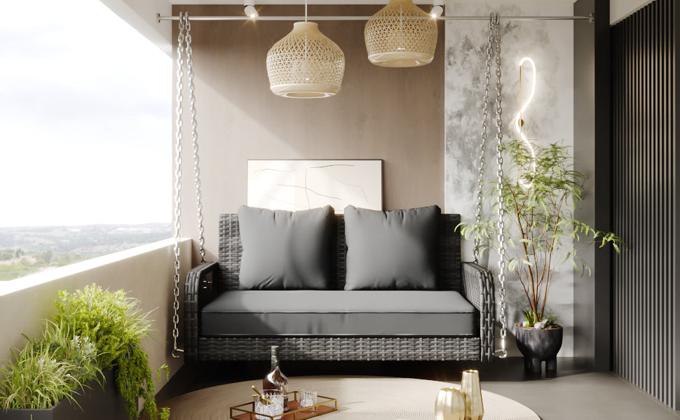 Hollywood Swing 2-Seater Outdoor Garden Set Grey Rattan