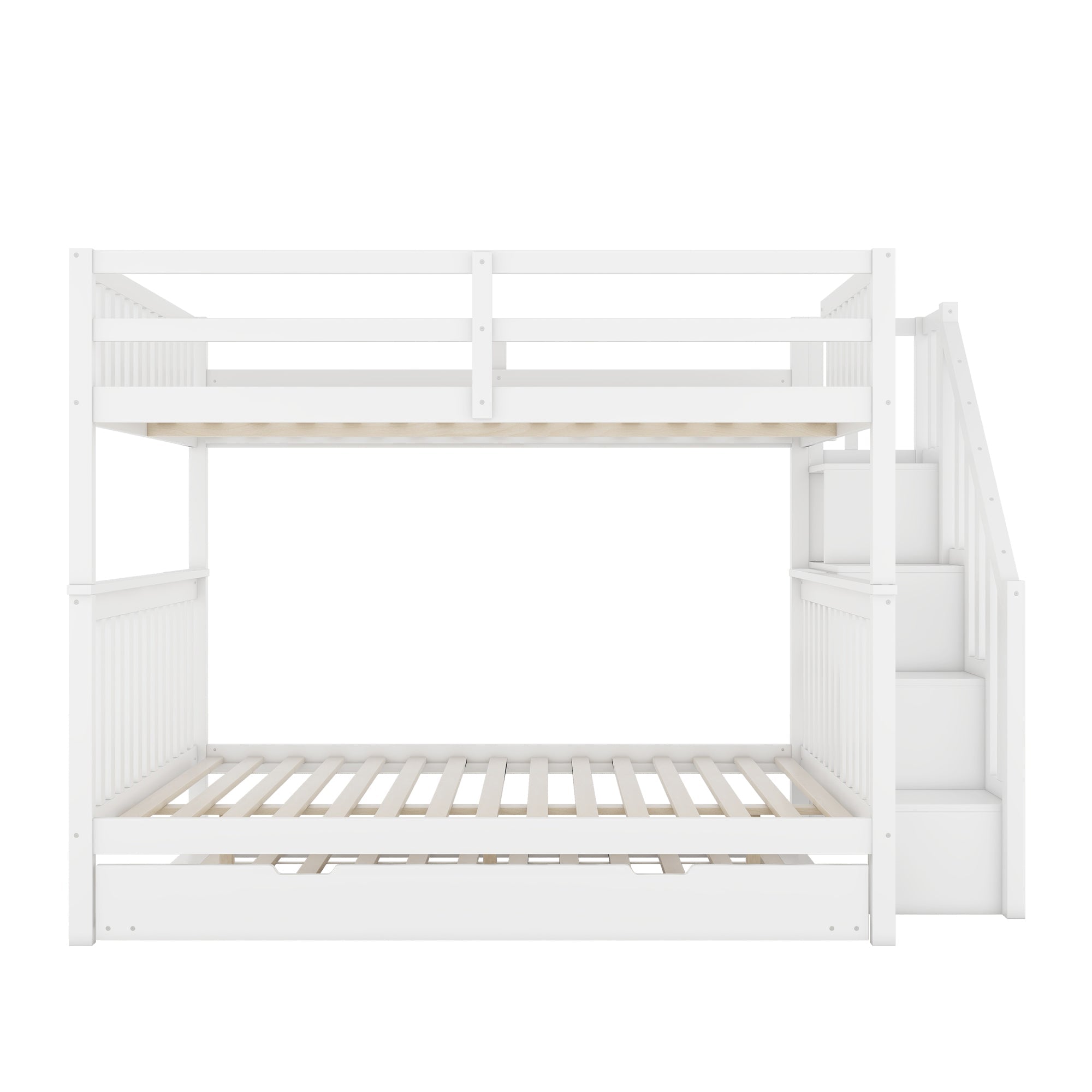 Bunk Bed 140x200cm Stair Storage 2 Drawers White