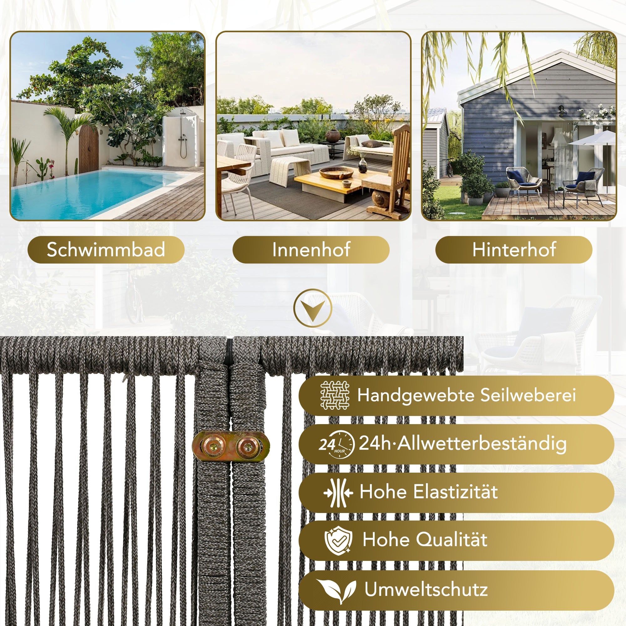 Garden Lounge Set 5-Piece Rope Furniture Glass Top Galvanized Frame, Grey Rope & Iron