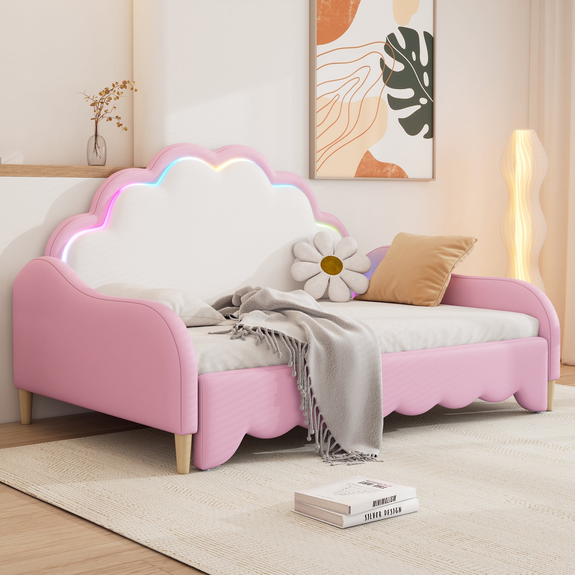 Sofa Bed 140x200cm Convertible Chasing Light Headboard - Pink