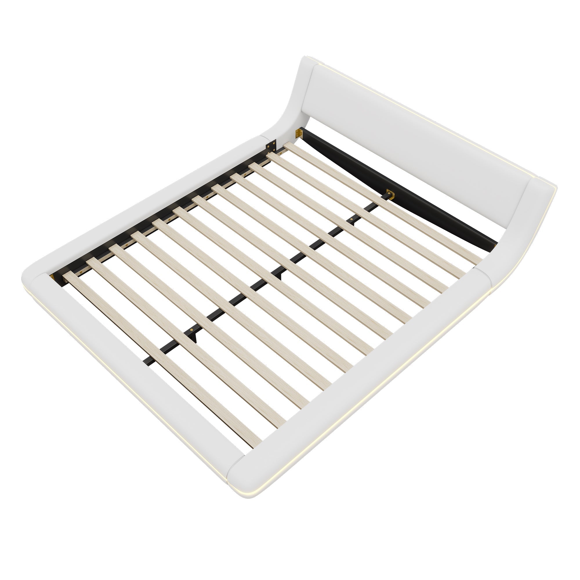 Flatbed Floor Bed 160x200cm LED Ambient Light PU White
