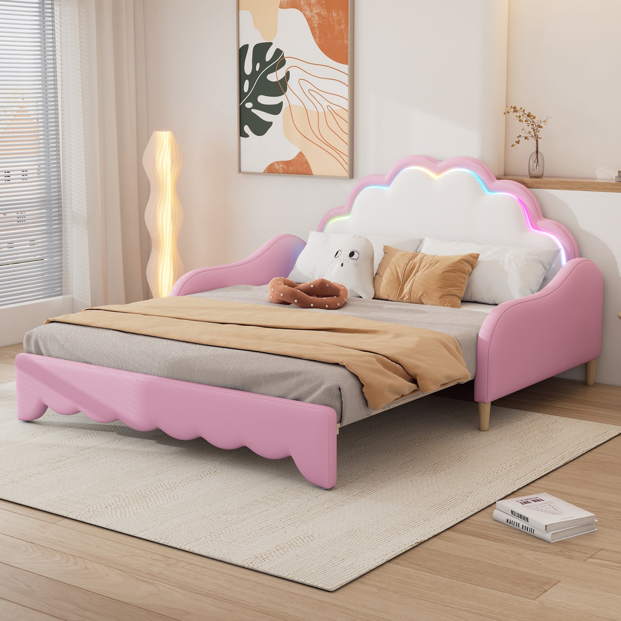 Sofa Bed 140x200cm Convertible Chasing Light Headboard - Pink