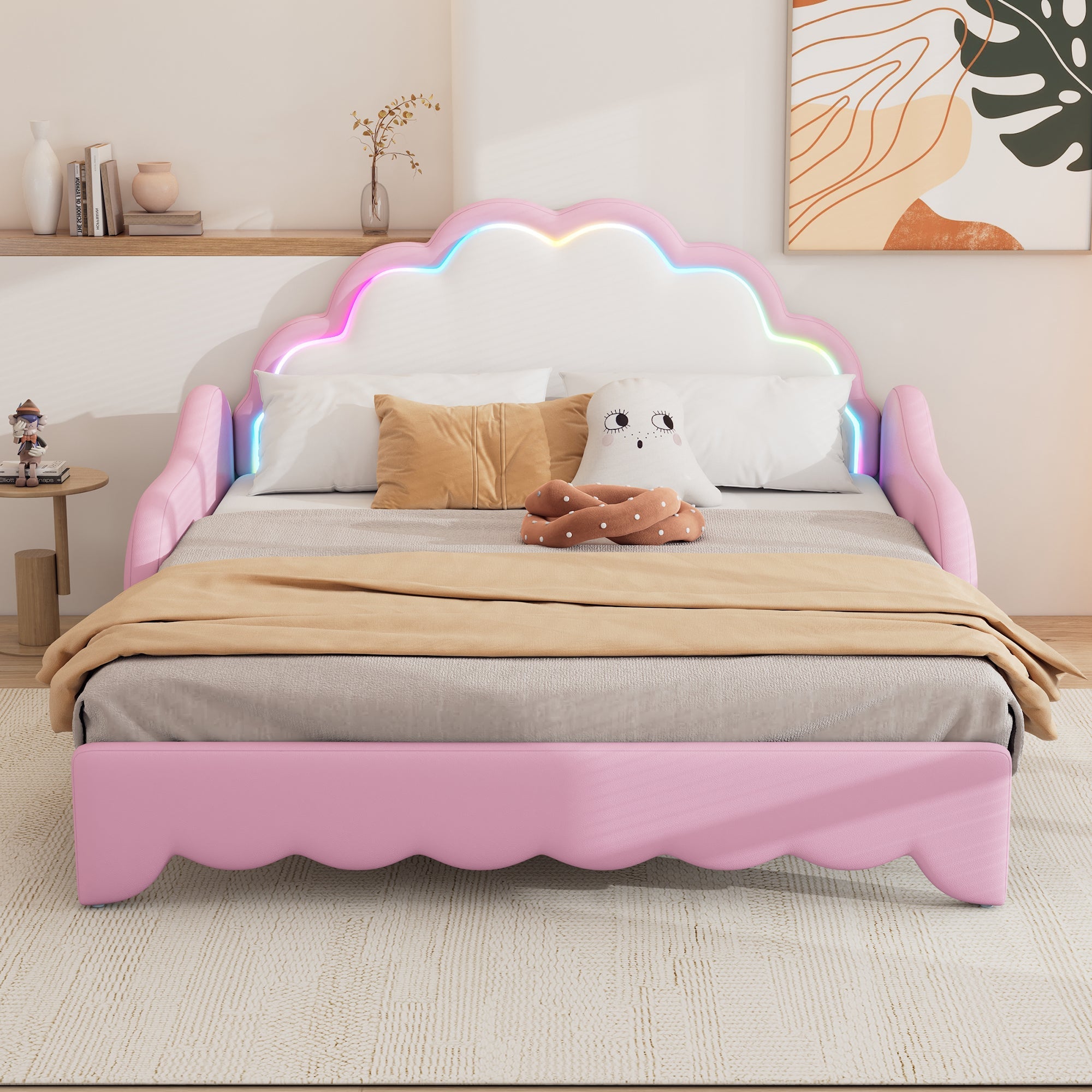 Sofa Bed 140x200cm Convertible Chasing Light Headboard - Pink