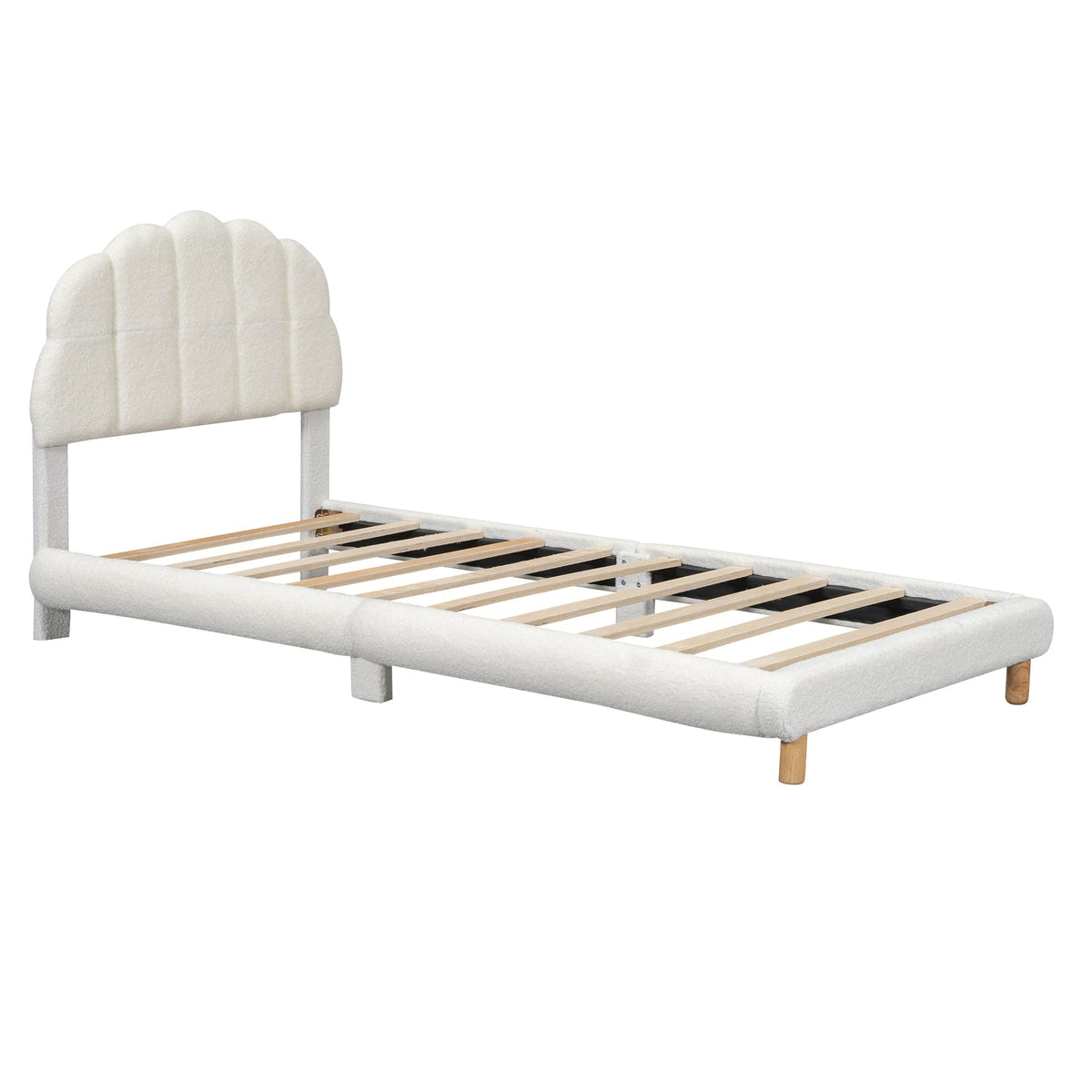 Children's Flat Bed 90x200cm Plush Cute Headboard - White