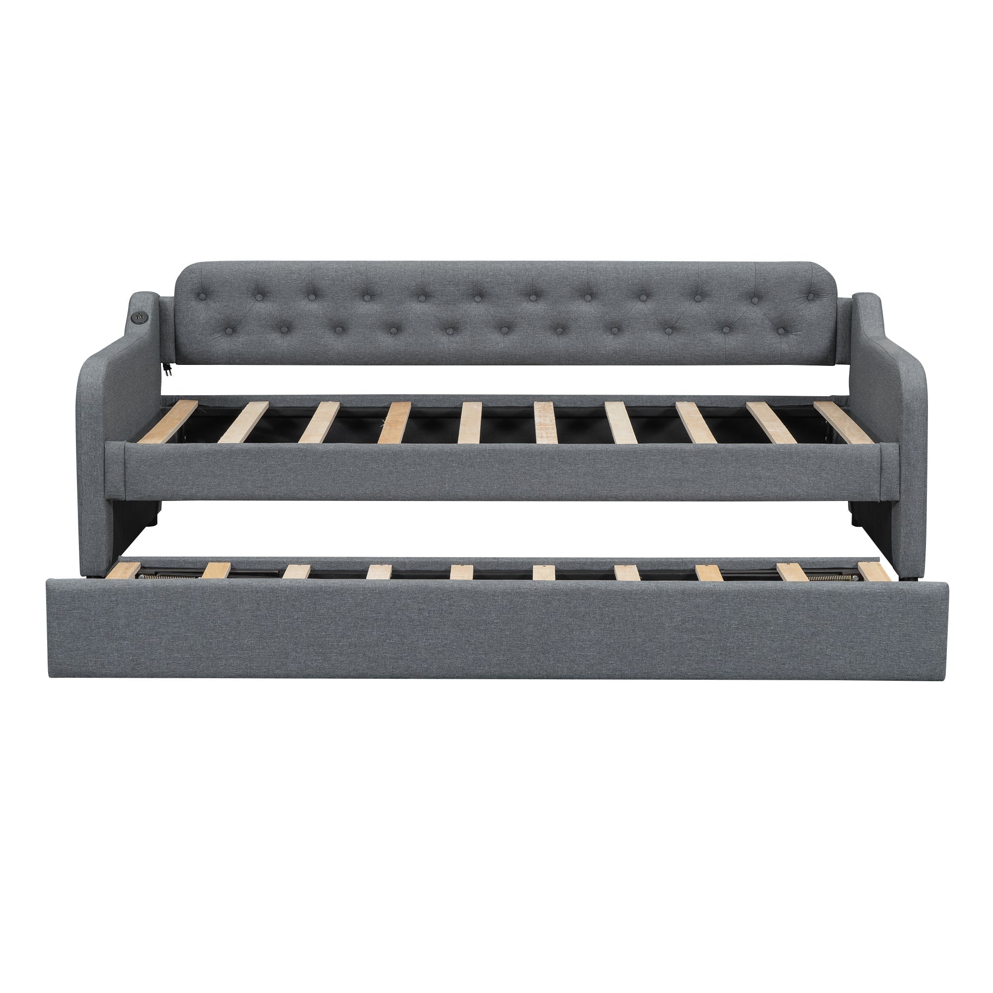 Daybed Sofa Bed 90x200cm Pull-out Rollaway USB Port - Grey