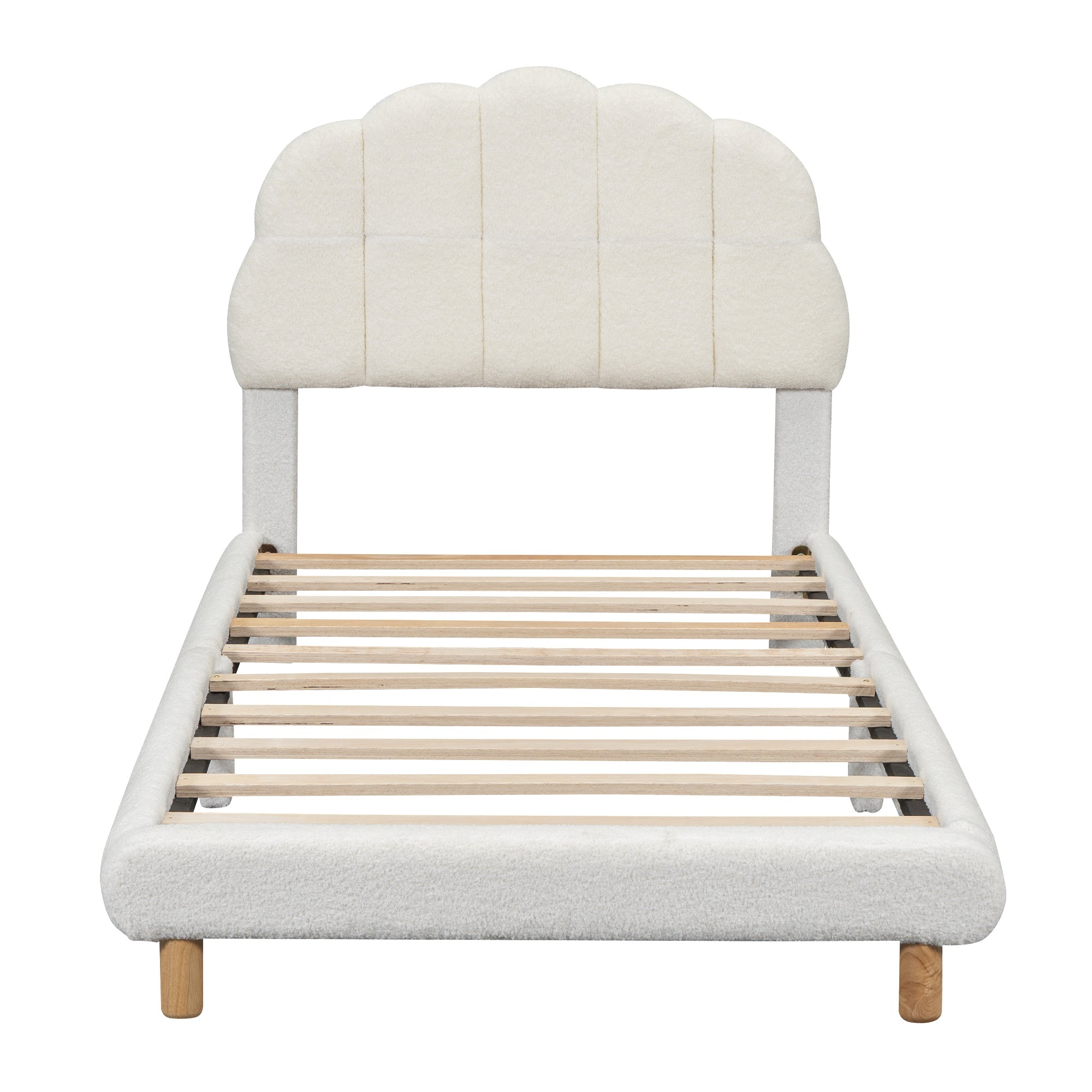 Children's Flat Bed 90x200cm Plush Cute Headboard - White