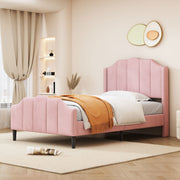 Upholstered Bed 90 x 200 cm with Headboard, Footboard & Slatted Frame, Pink Velvet