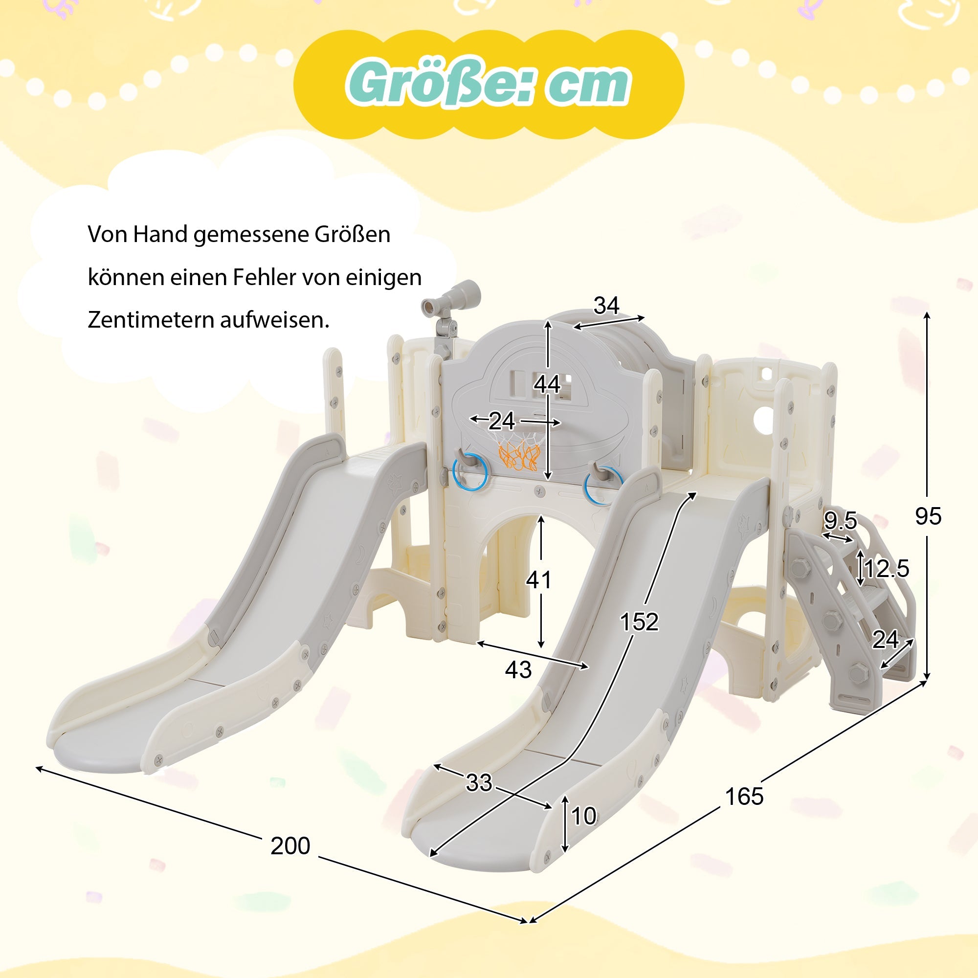 8-in-1 children's slide climbing toy, multifunctional with 2 slides, freestanding, climbing, drilling game, storage, play corridor, basketball hoop, lasso game, telescope