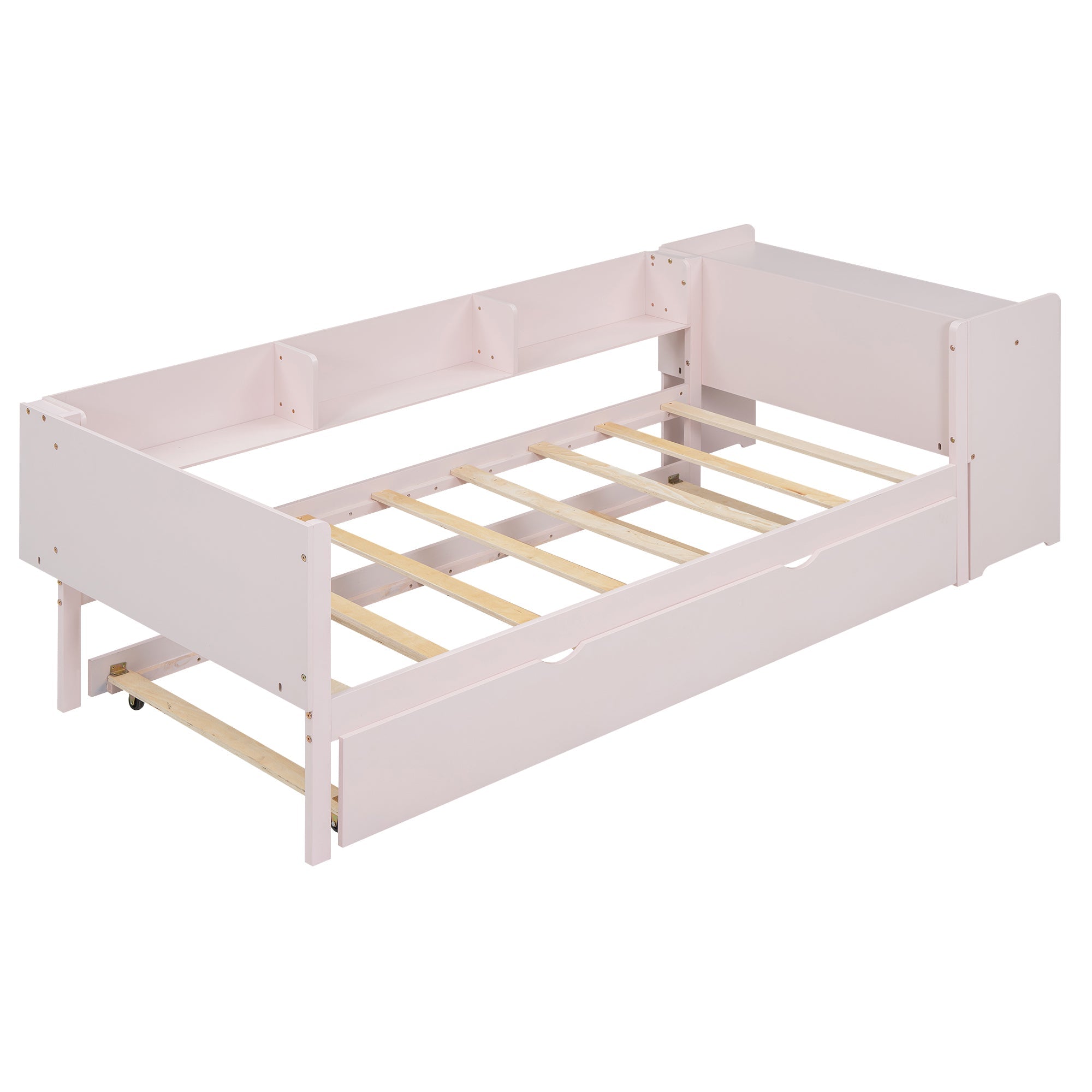 Flat Bed 90x200cm Pull-out Desk Storage - Pink