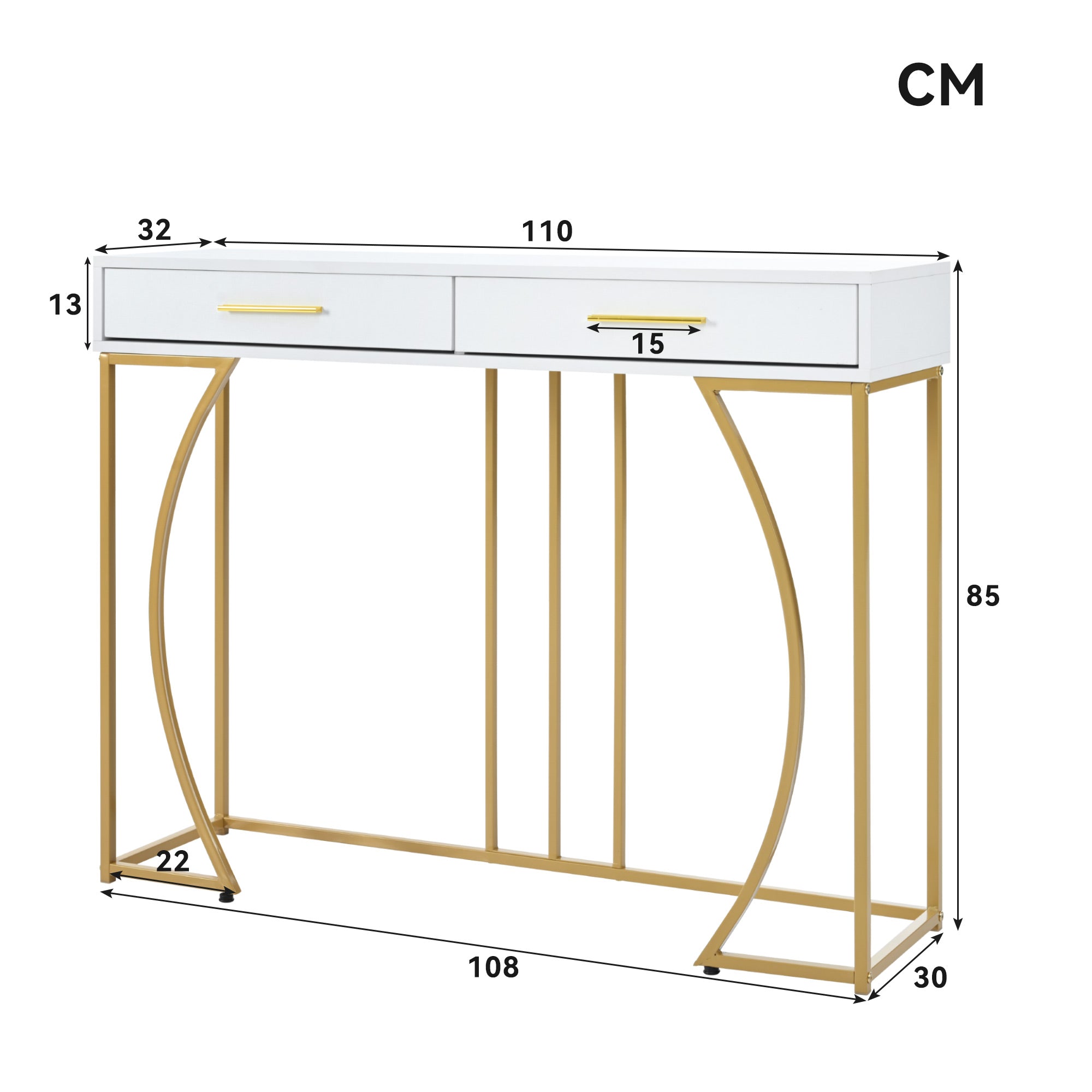 Console Table with 2 Drawers, Light Luxury Style Hallway Side Table, White/Gold