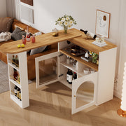 Kitchen Island Table, Extendable with Storage, Bar Bistro, Swivel & LED Strip, White