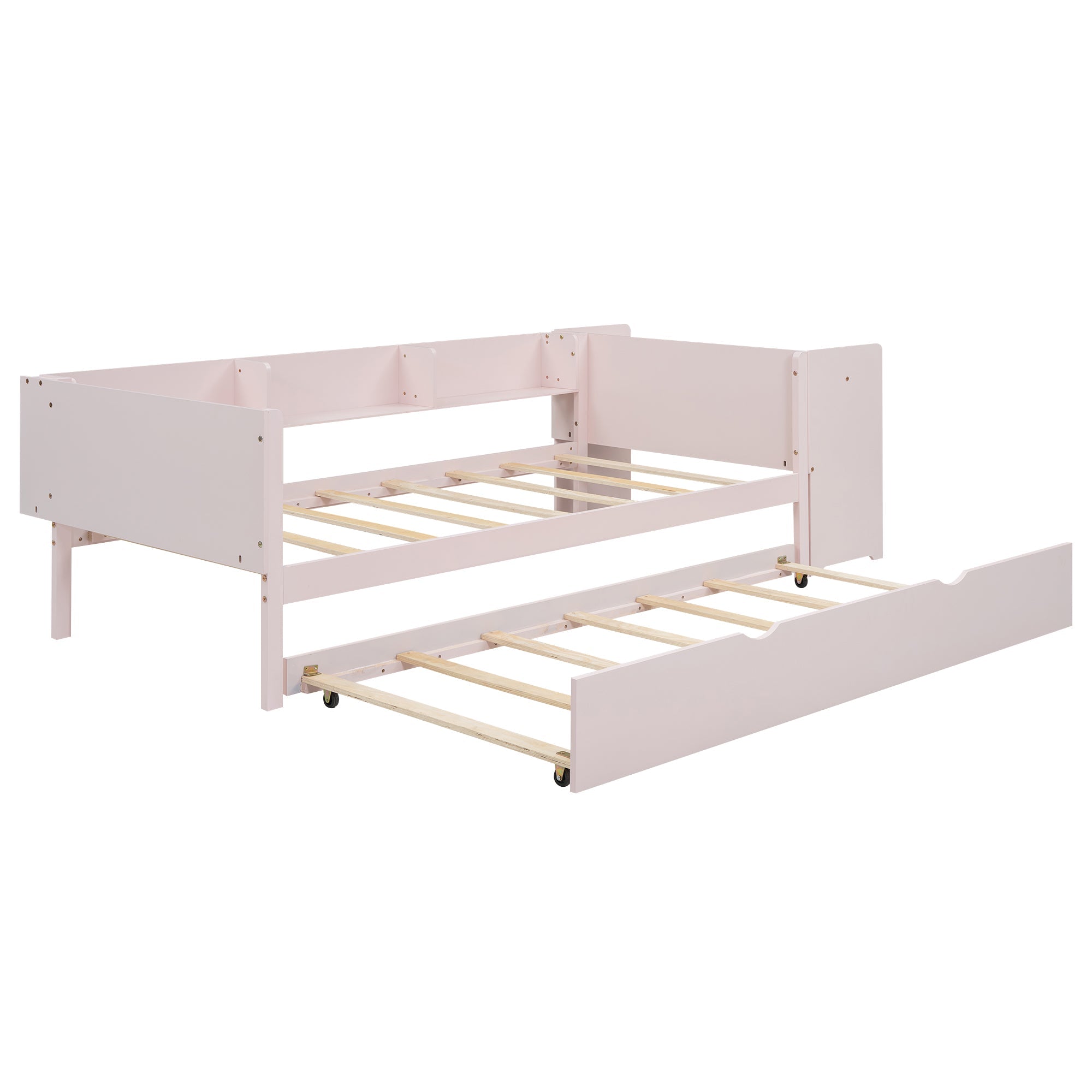 Flat Bed 90x200cm Pull-out Desk Storage - Pink