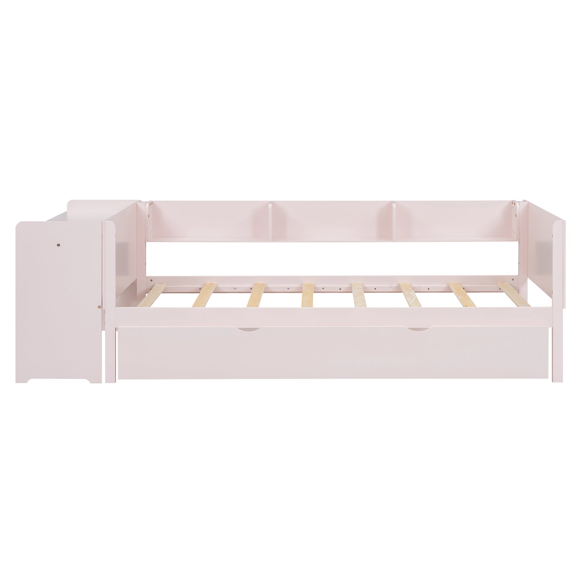 Flat Bed 90x200cm Pull-out Desk Storage - Pink