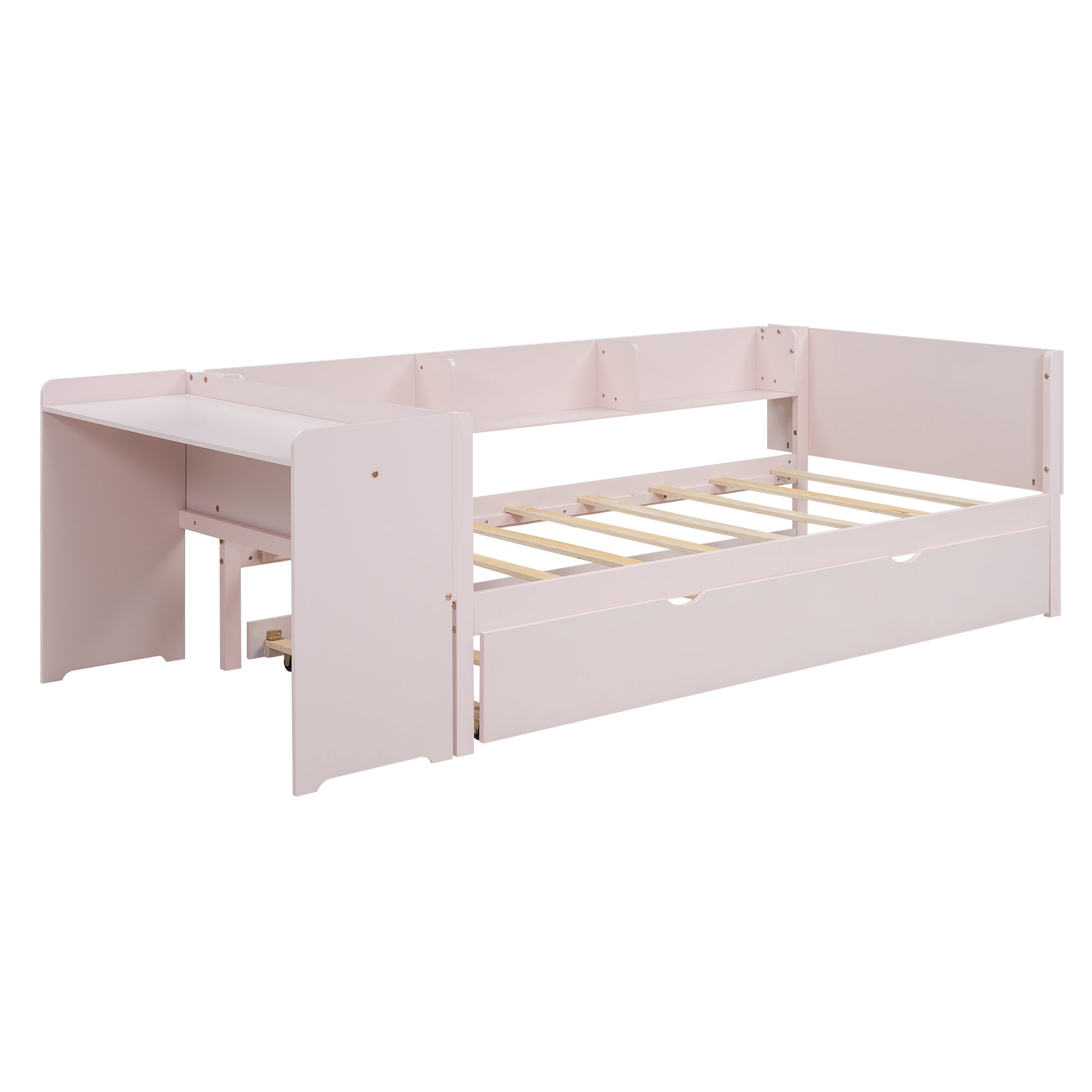 Flat Bed 90x200cm Pull-out Desk Storage - Pink