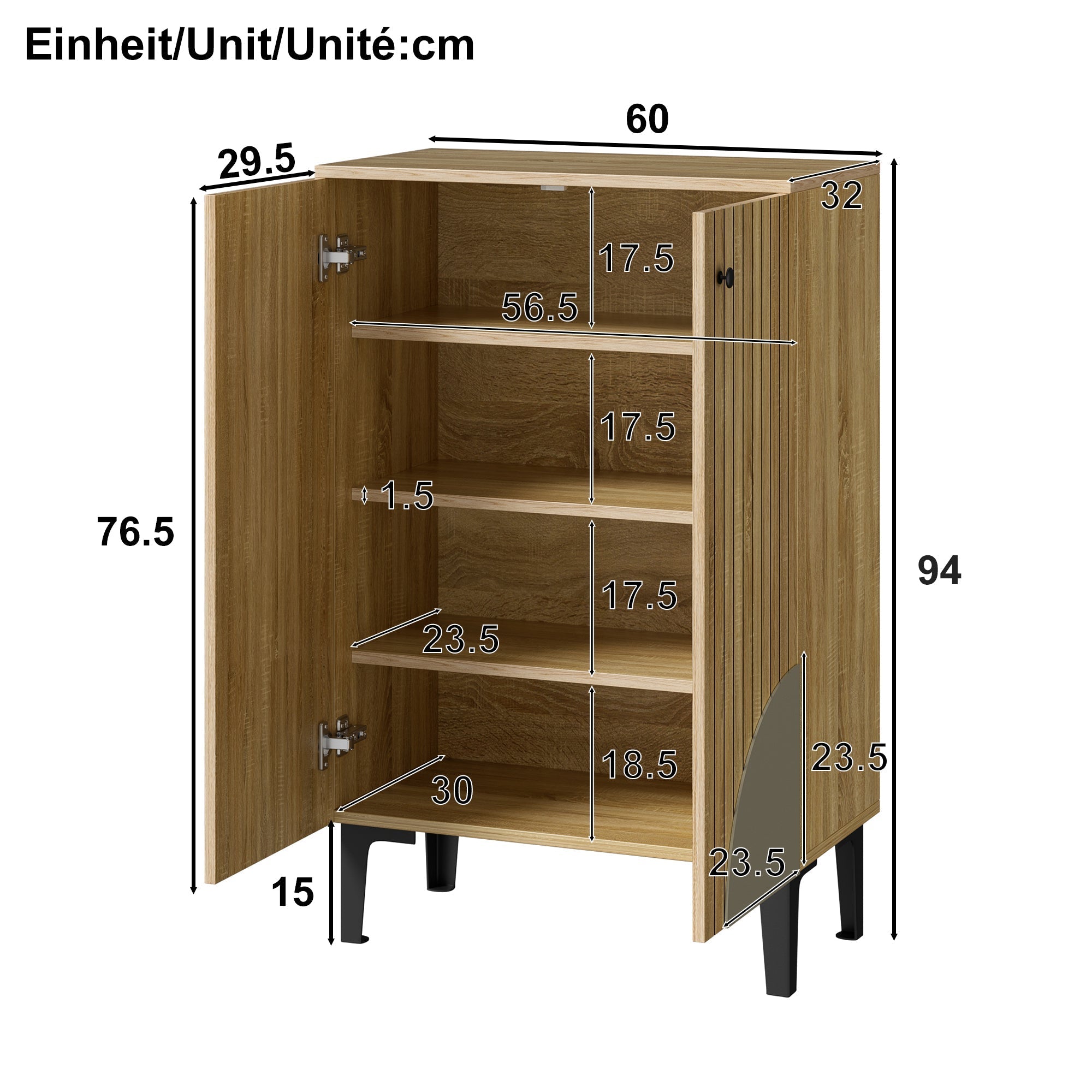 Wooden Shoe Cabinet - Space-Saving Organizer with Shelves & Storage - Black Metal Frame