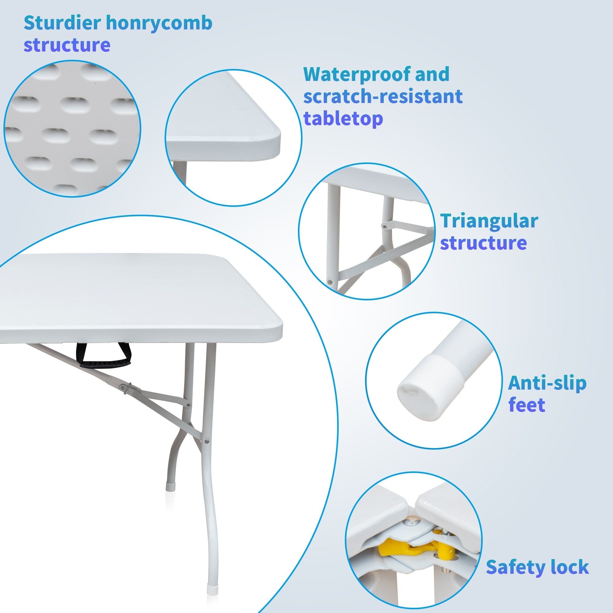Klapptisch 180cm, Tragbar Verstellbar Rostfrei, Weiß