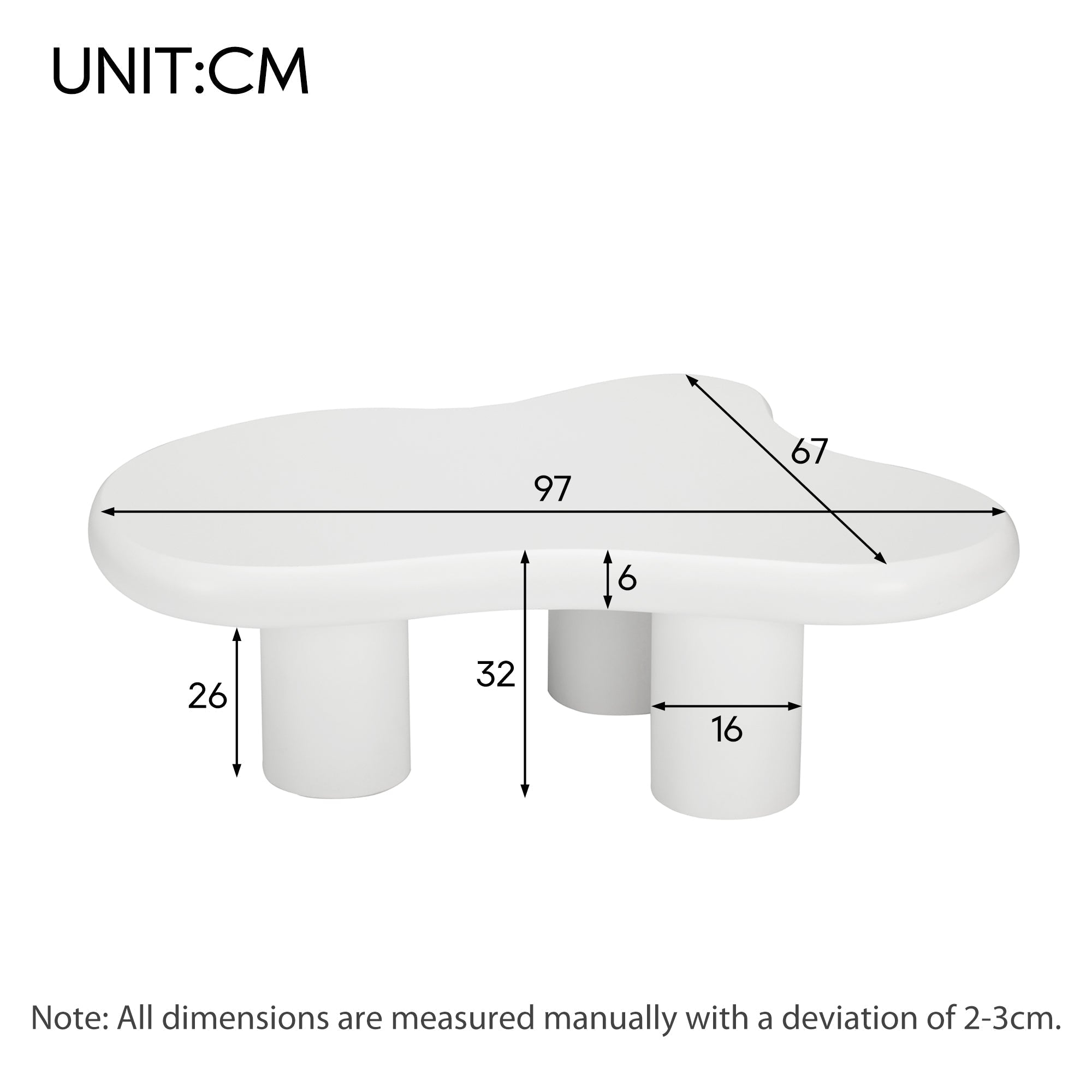 Cloud Coffee Table, Irregular Shape 97cm MDF Lacquered