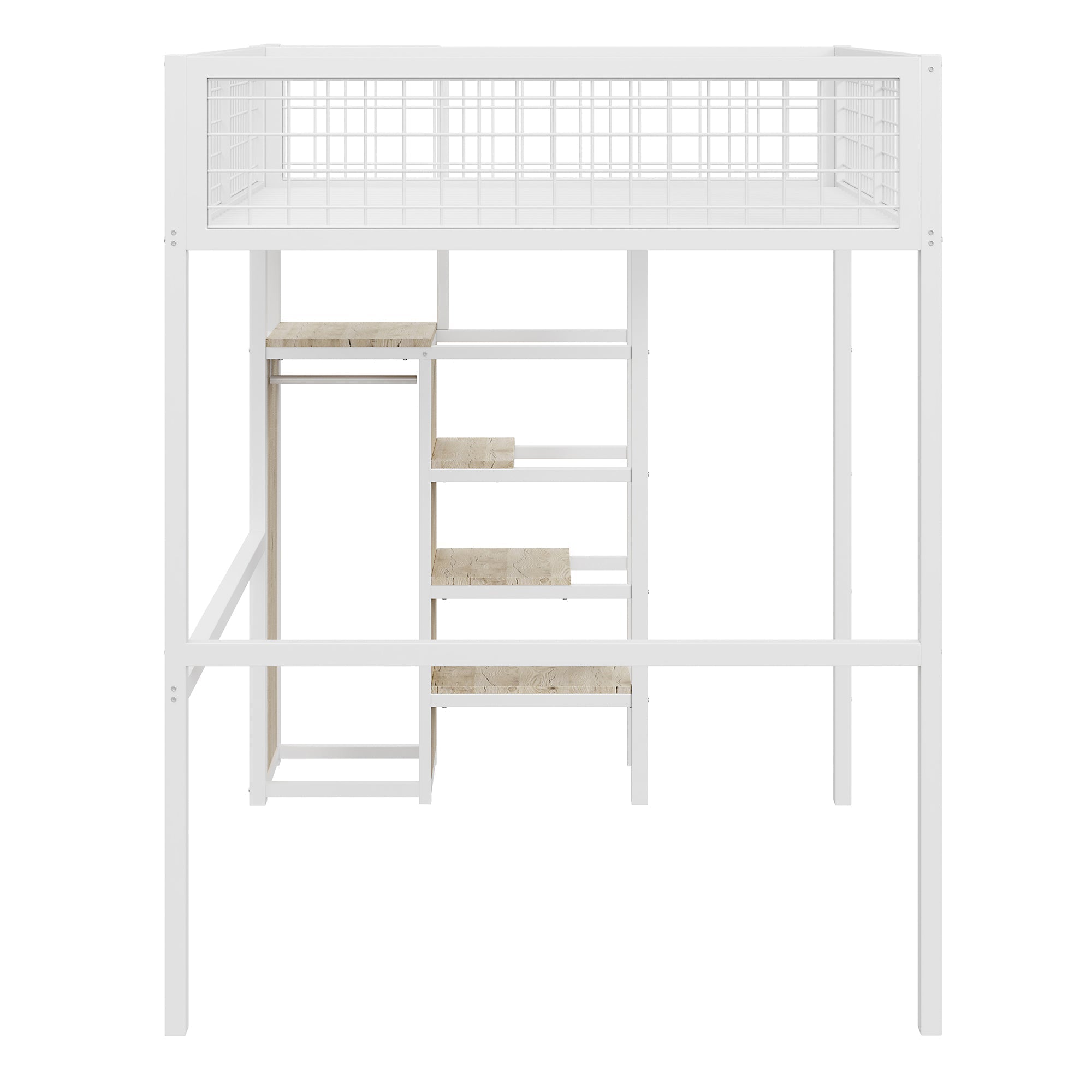 Bunk Bed 140x200 Ladder Storage Shelf Wardrobe Iron Frame White