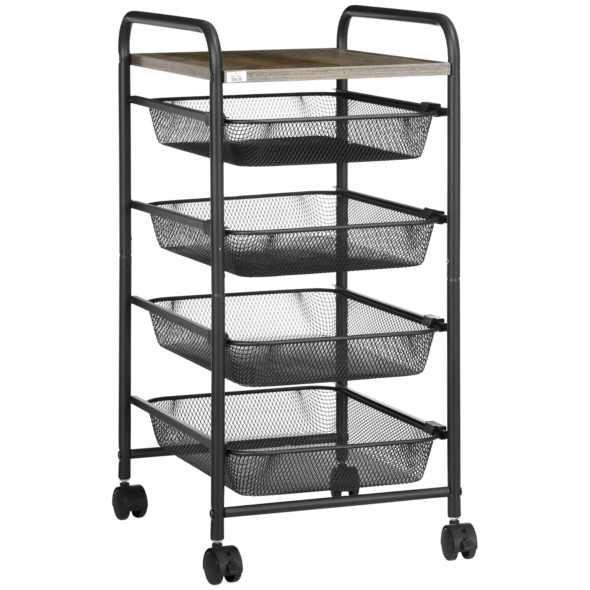 Kitchen Cart, 4 Baskets Storage Rack on Wheels, Steel Black